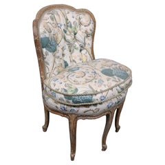 Rare Form French Louis XV 5 Leg White-Washed Walnut Carved Boudoir Chair