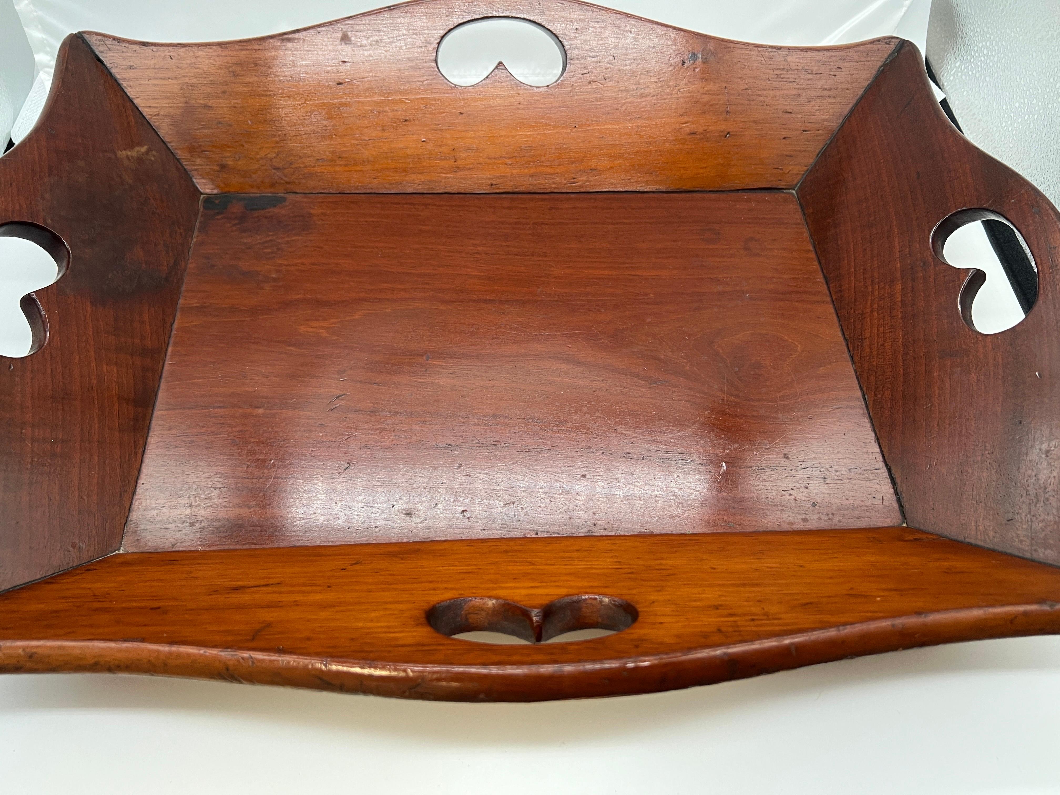 British Rare Form - George III Mahogany Butler's Tray W/ Beveled Handles C. 1790 For Sale