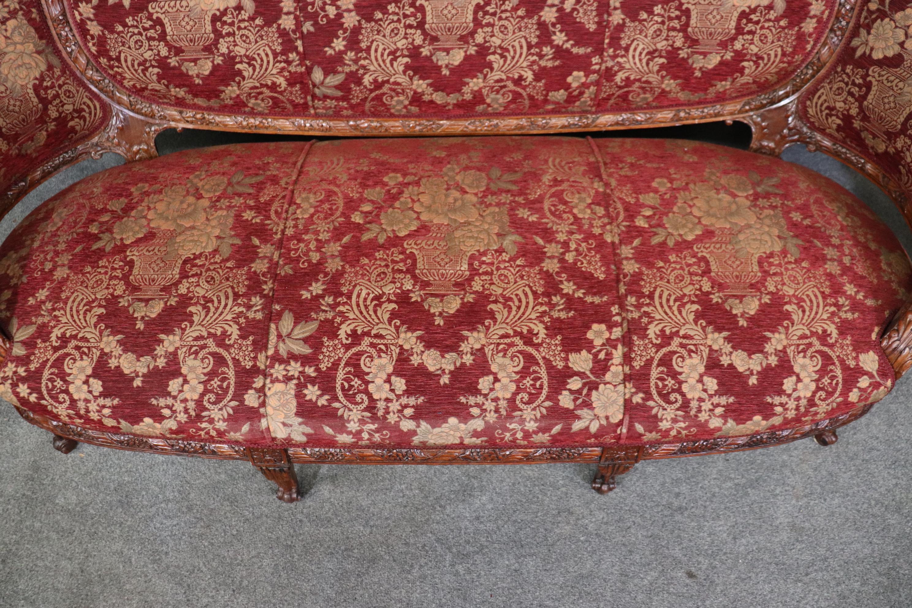 Rare form of French Louis XV Kissing Birds Carved To Death 1920s Sofa Settee 2