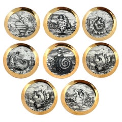 Rare Fornasetti Milano "Le Oceandi" Set of 8 Gilt Coasters