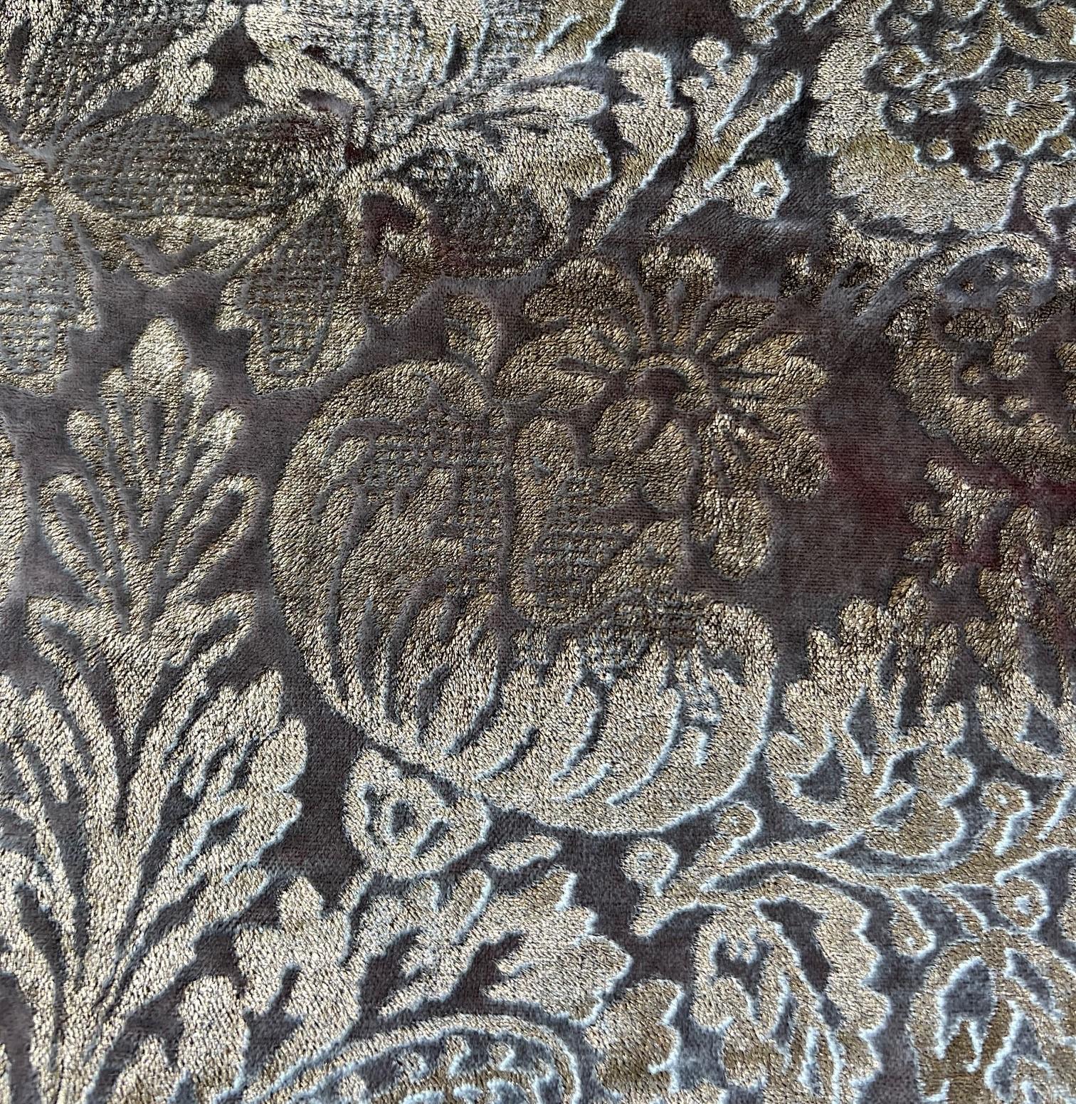 Rococo Rare Fortuny Silk Velvet in Warm French Brown, Stenciled with Pigmented Gold For Sale