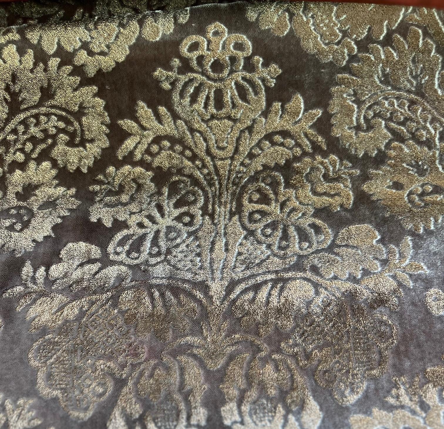Italian Rare Fortuny Silk Velvet in Warm French Brown, Stenciled with Pigmented Gold For Sale