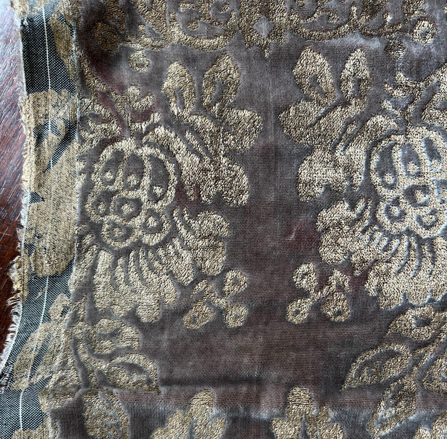 Dyed Rare Fortuny Silk Velvet in Warm French Brown, Stenciled with Pigmented Gold For Sale