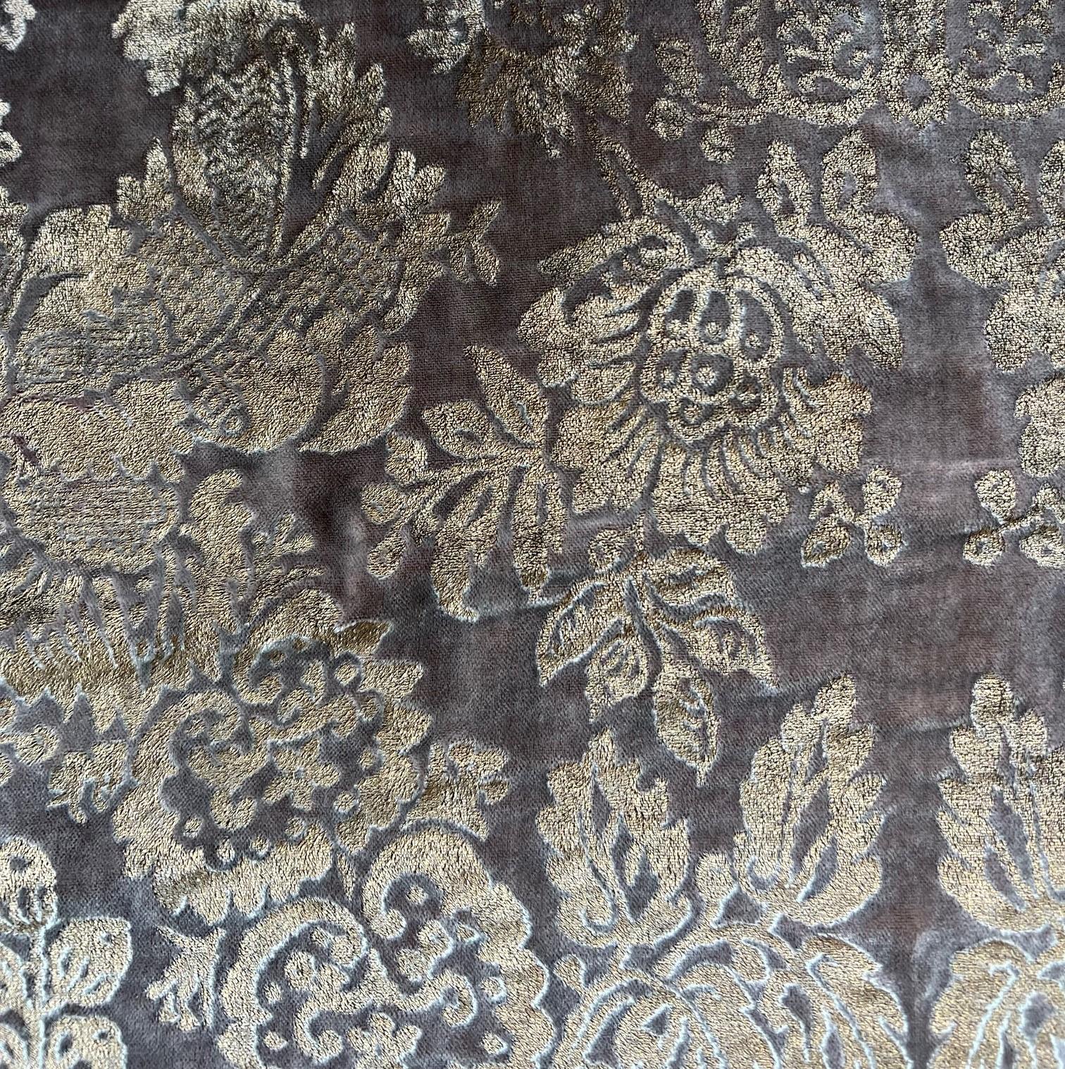Contemporary Rare Fortuny Silk Velvet in Warm French Brown, Stenciled with Pigmented Gold For Sale