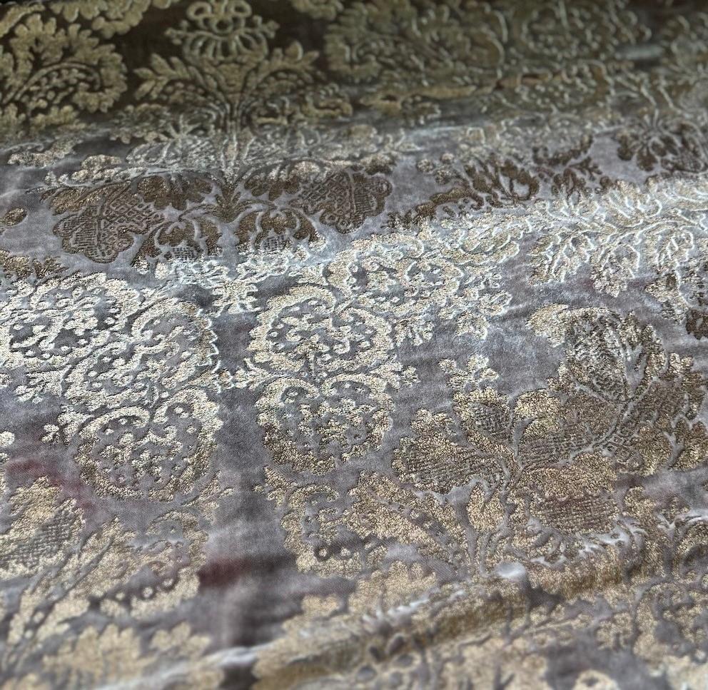 Rare Fortuny Silk Velvet in Warm French Brown, Stenciled with Pigmented Gold For Sale