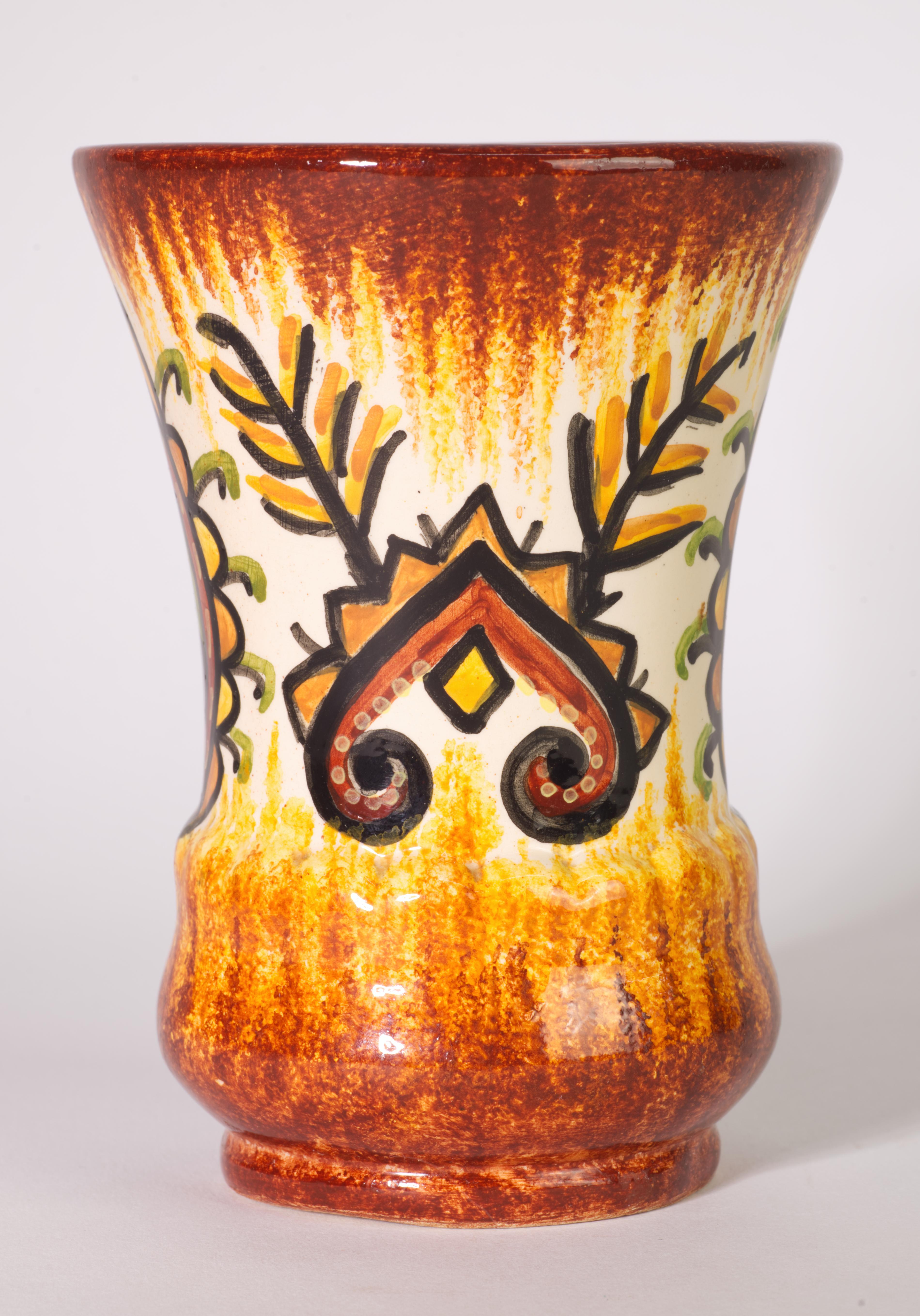 Hand-Crafted Rare Fouillen Quimper France Faience Vase, Hand Painted, 1930-1950 For Sale