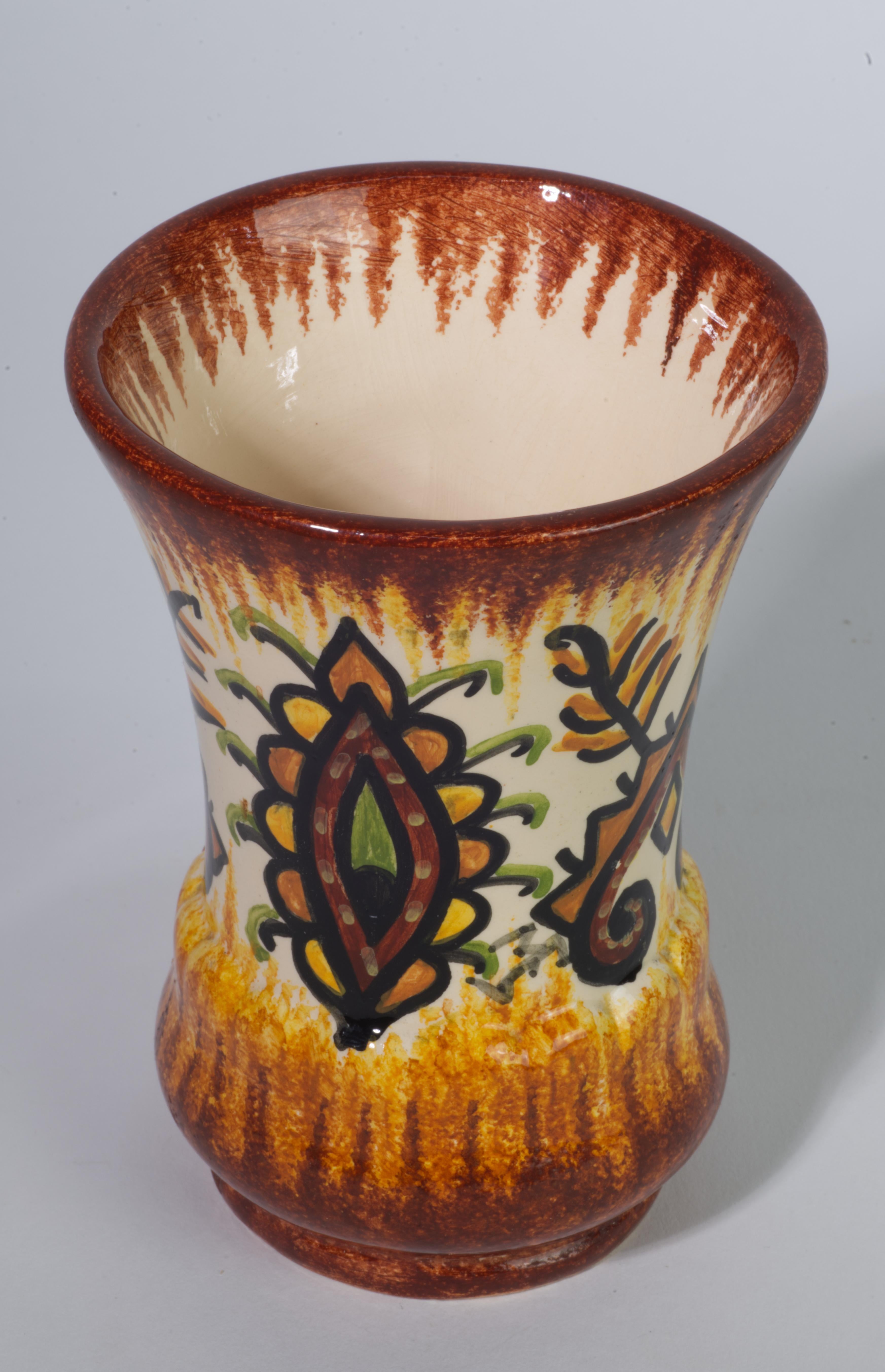 Rare Fouillen Quimper France Faience Vase, Hand Painted, 1930-1950 In Good Condition For Sale In Clifton Springs, NY