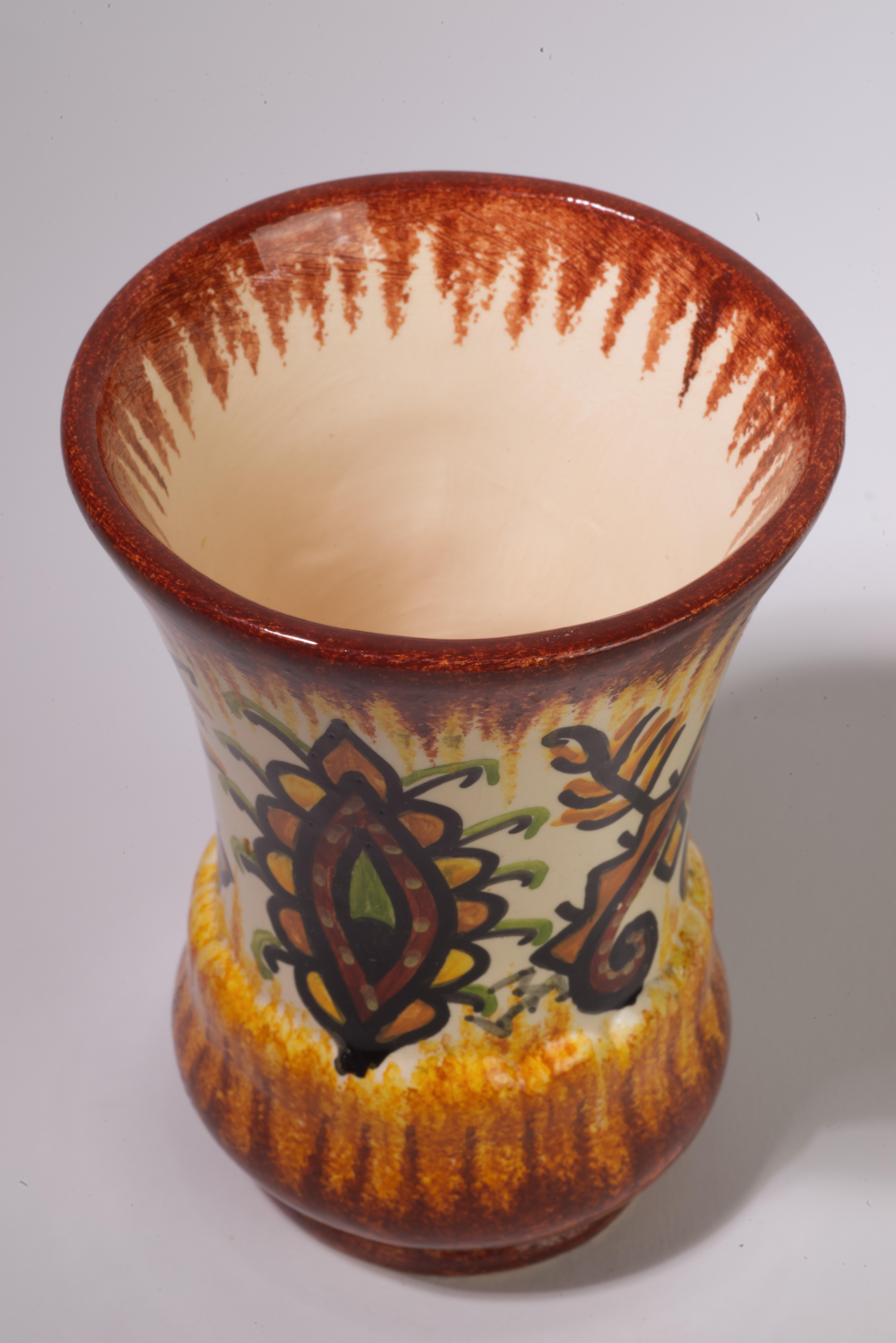 20th Century Rare Fouillen Quimper France Faience Vase, Hand Painted, 1930-1950 For Sale