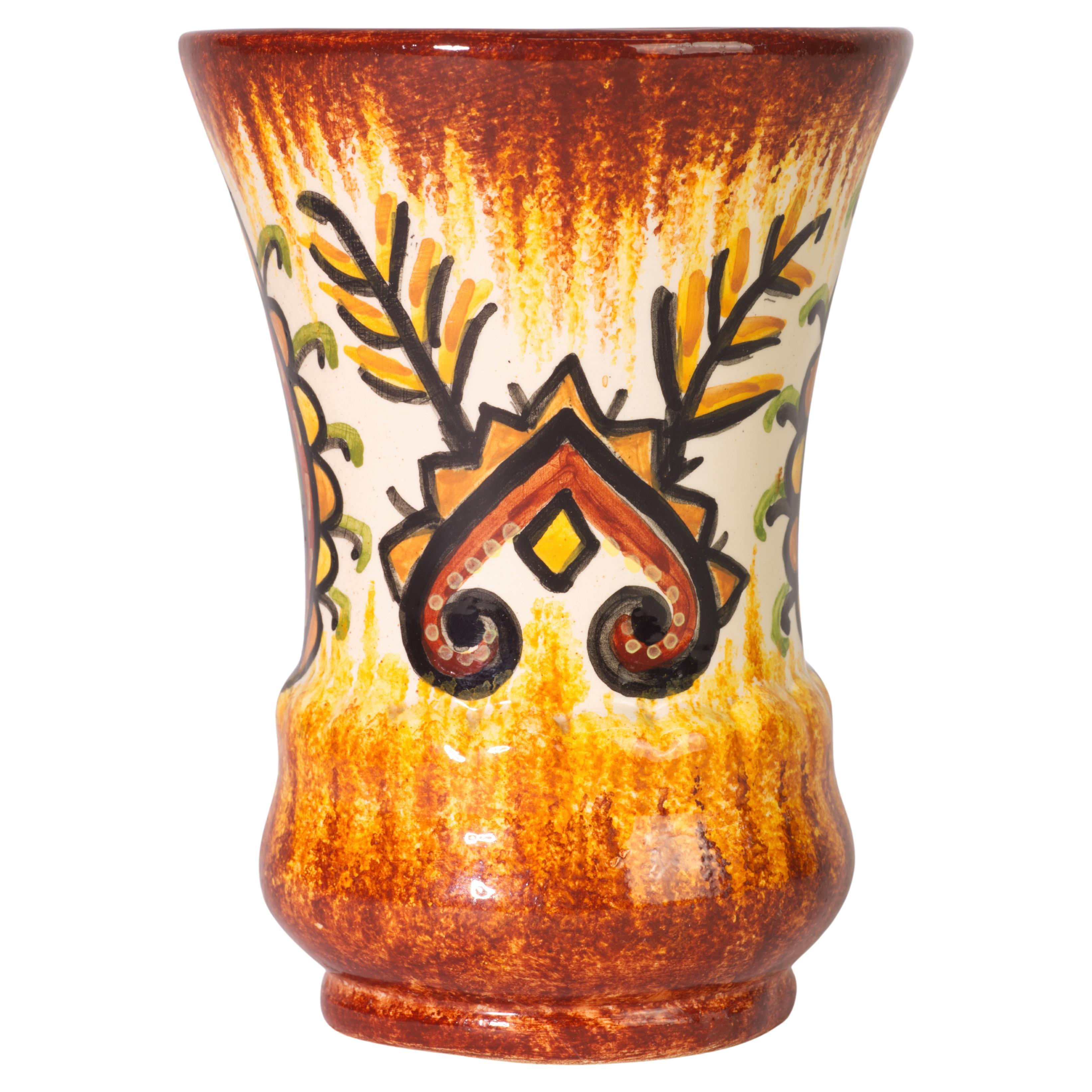 Rare Fouillen Quimper France Faience Vase, Hand Painted, 1930-1950