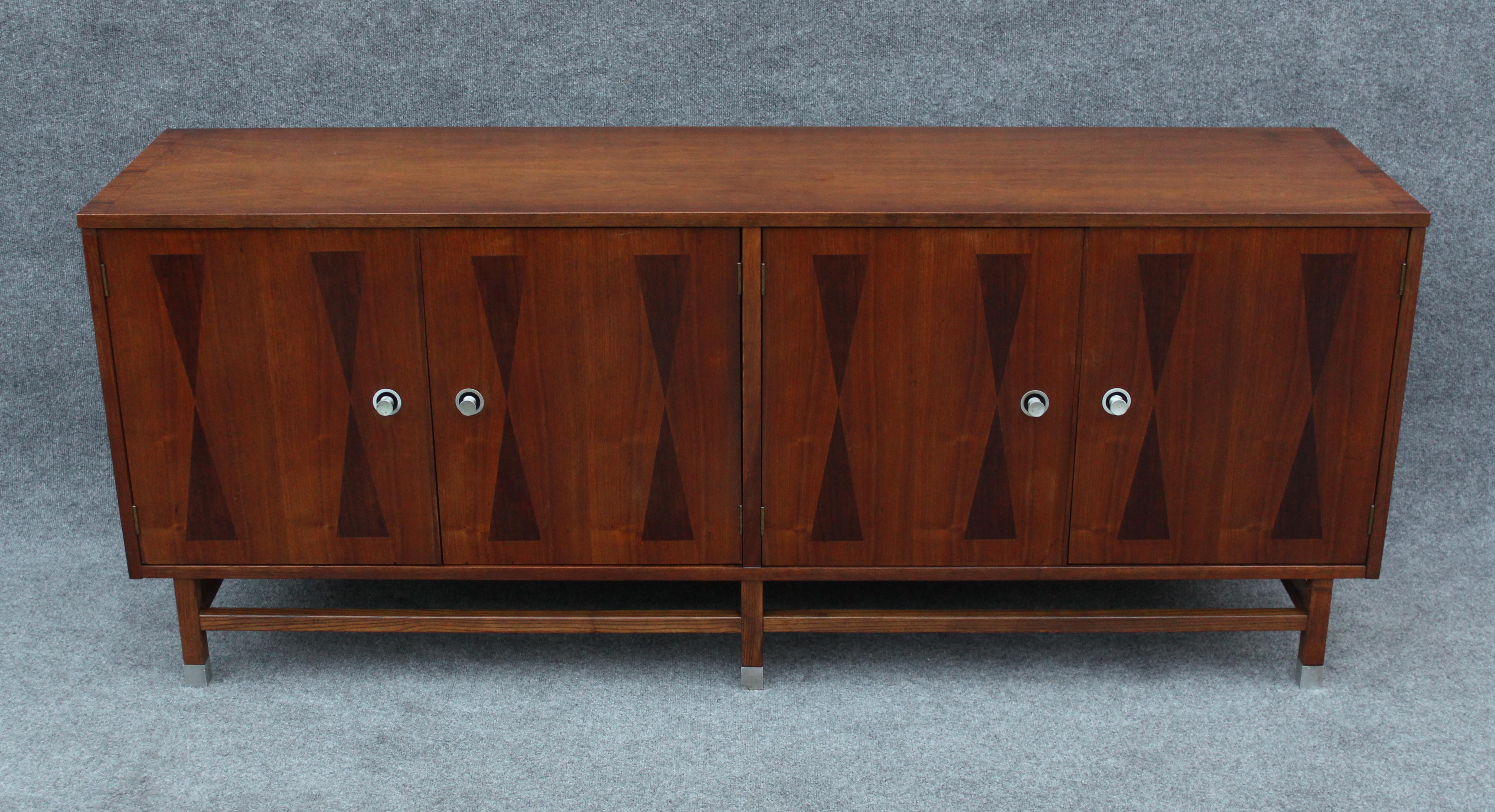 Mid-Century Modern Rare Four-Door Walnut & Rosewood Dresser or Cabinet by Stanley Furniture