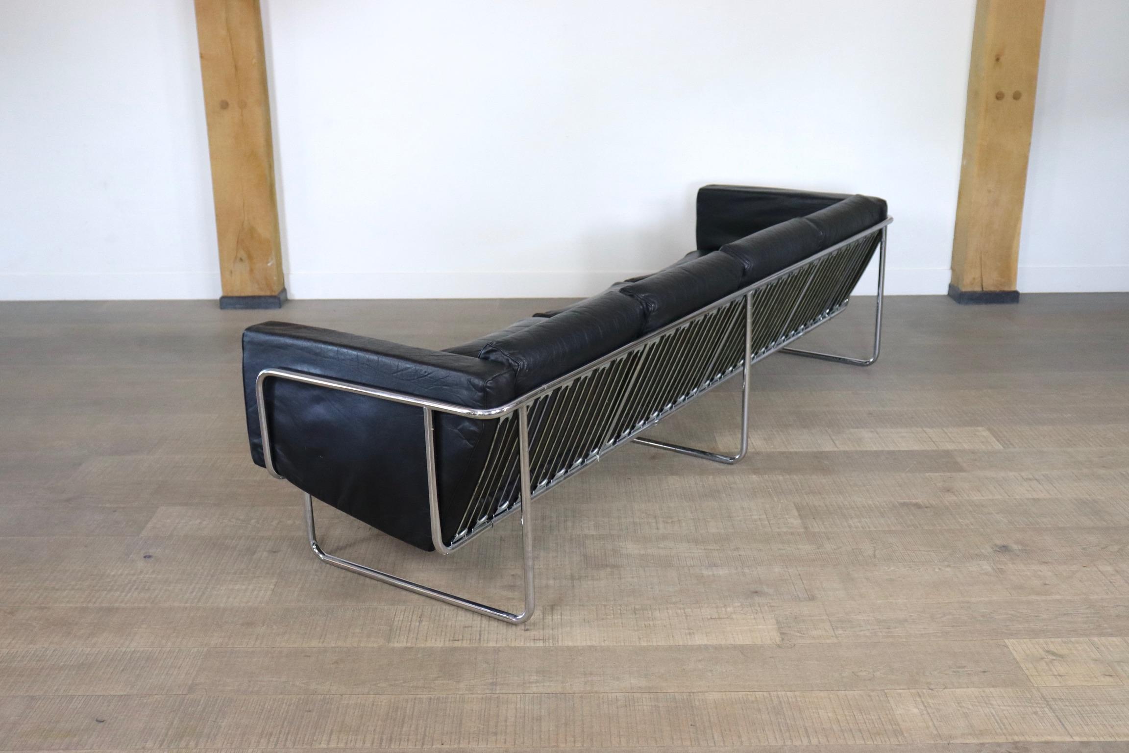 Rare Four Seater Leather Sofa by Hans Eichenberger for Strässle, Switzerland 70s For Sale 8