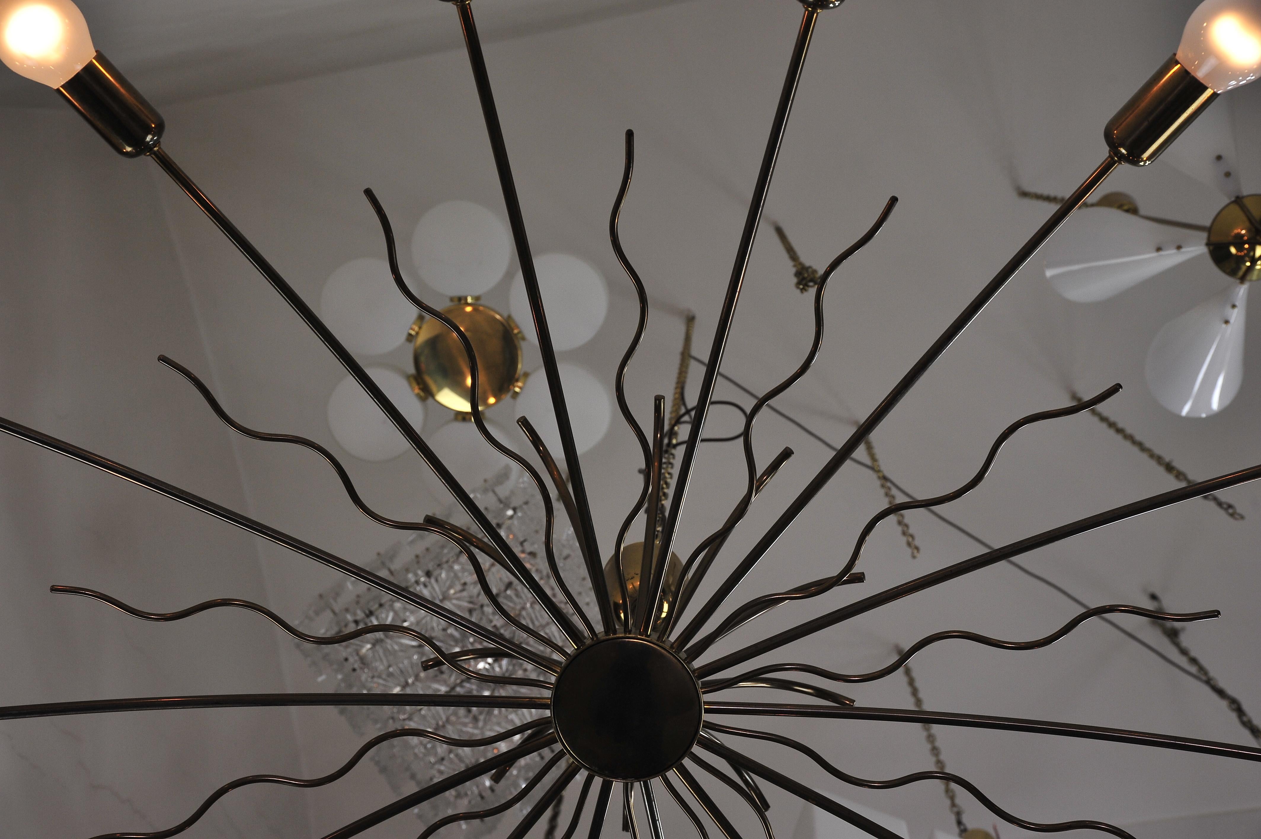 Rare Fourteen-Arm Huge Brass Crystal Chandelier, 1950s, Attributed to Lobmeyr For Sale 4