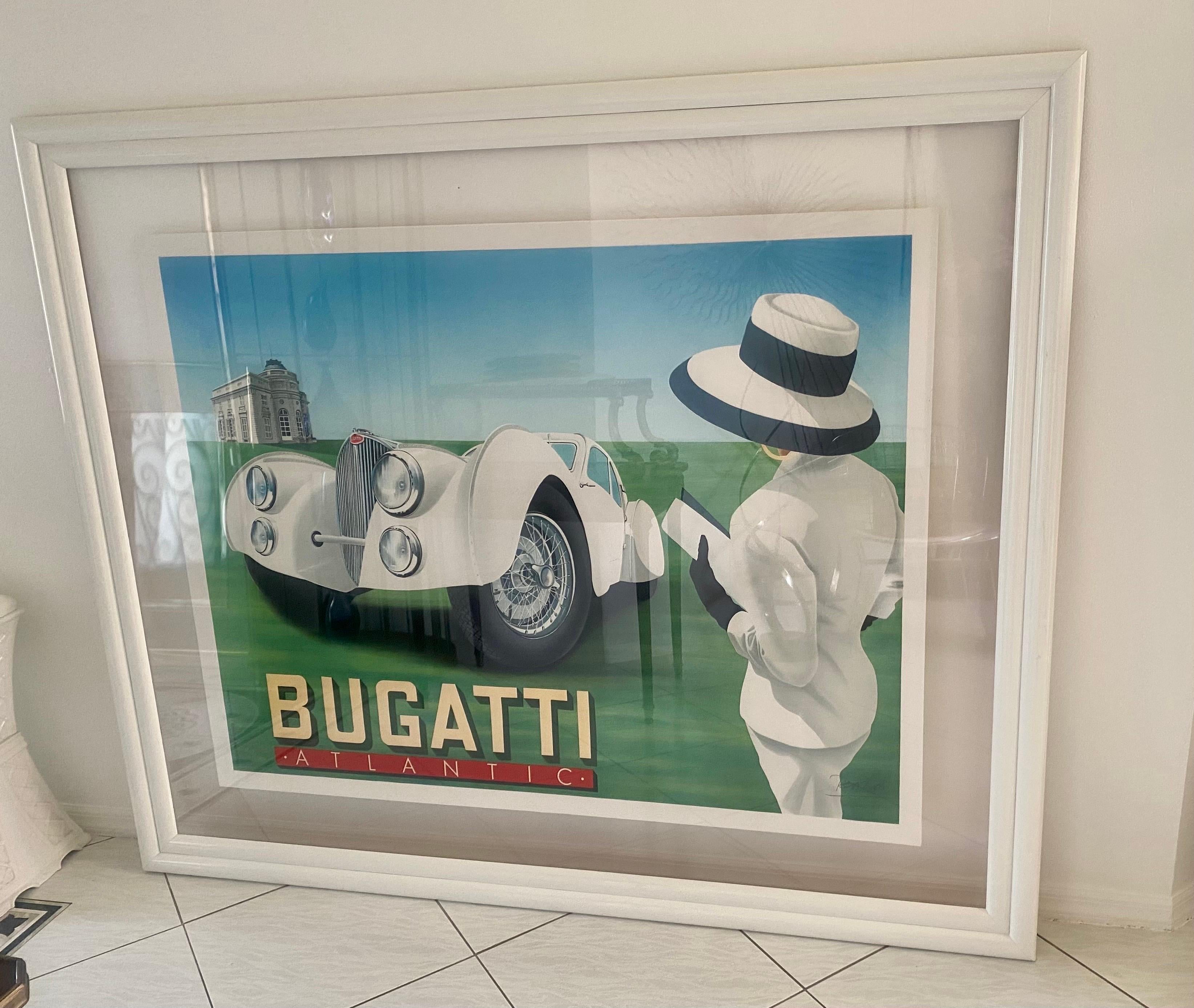 Acrylic Rare Framed and Hand Signed Razzia Bugatti Atlantic Poster For Sale