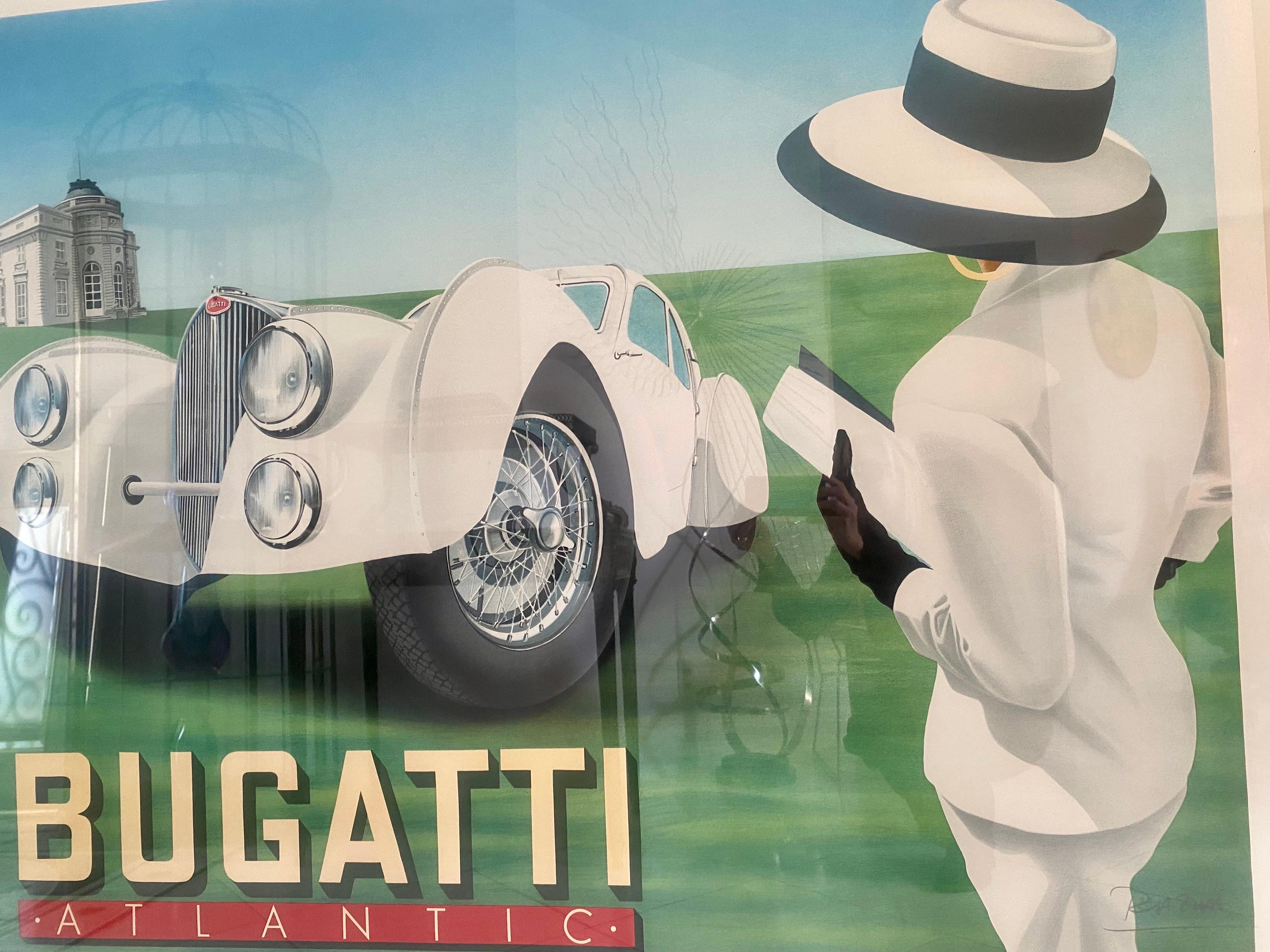 Rare affiche Atlantic de Razzia Bugatti encadrée et signée à la main en vente 7