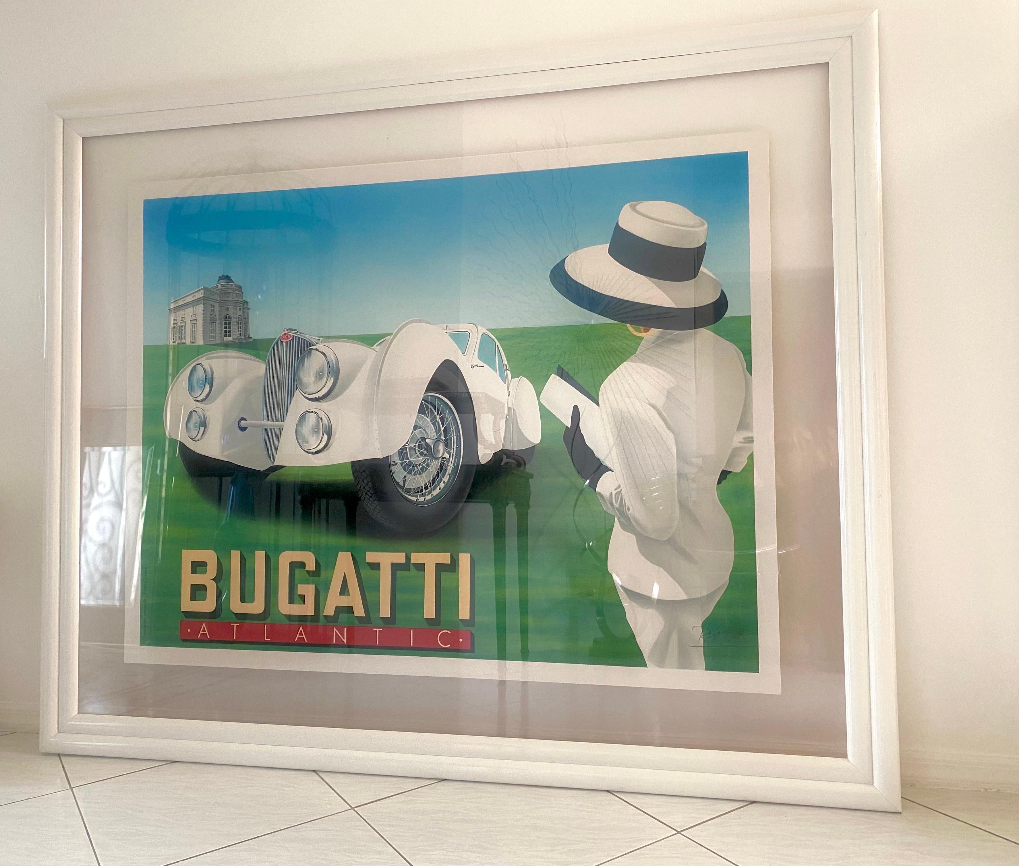 Art déco Rare affiche Atlantic de Razzia Bugatti encadrée et signée à la main en vente