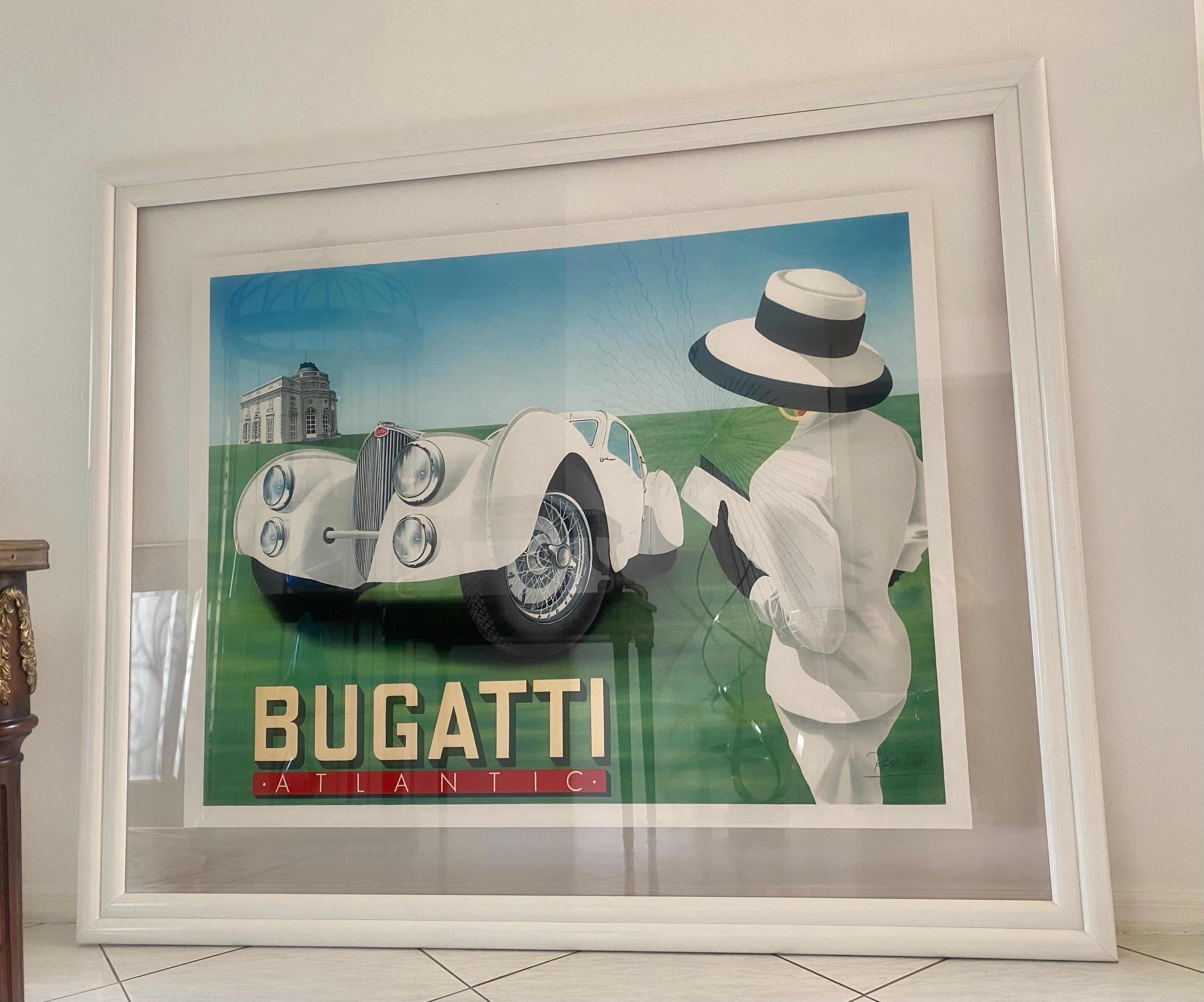 Français Rare affiche Atlantic de Razzia Bugatti encadrée et signée à la main en vente