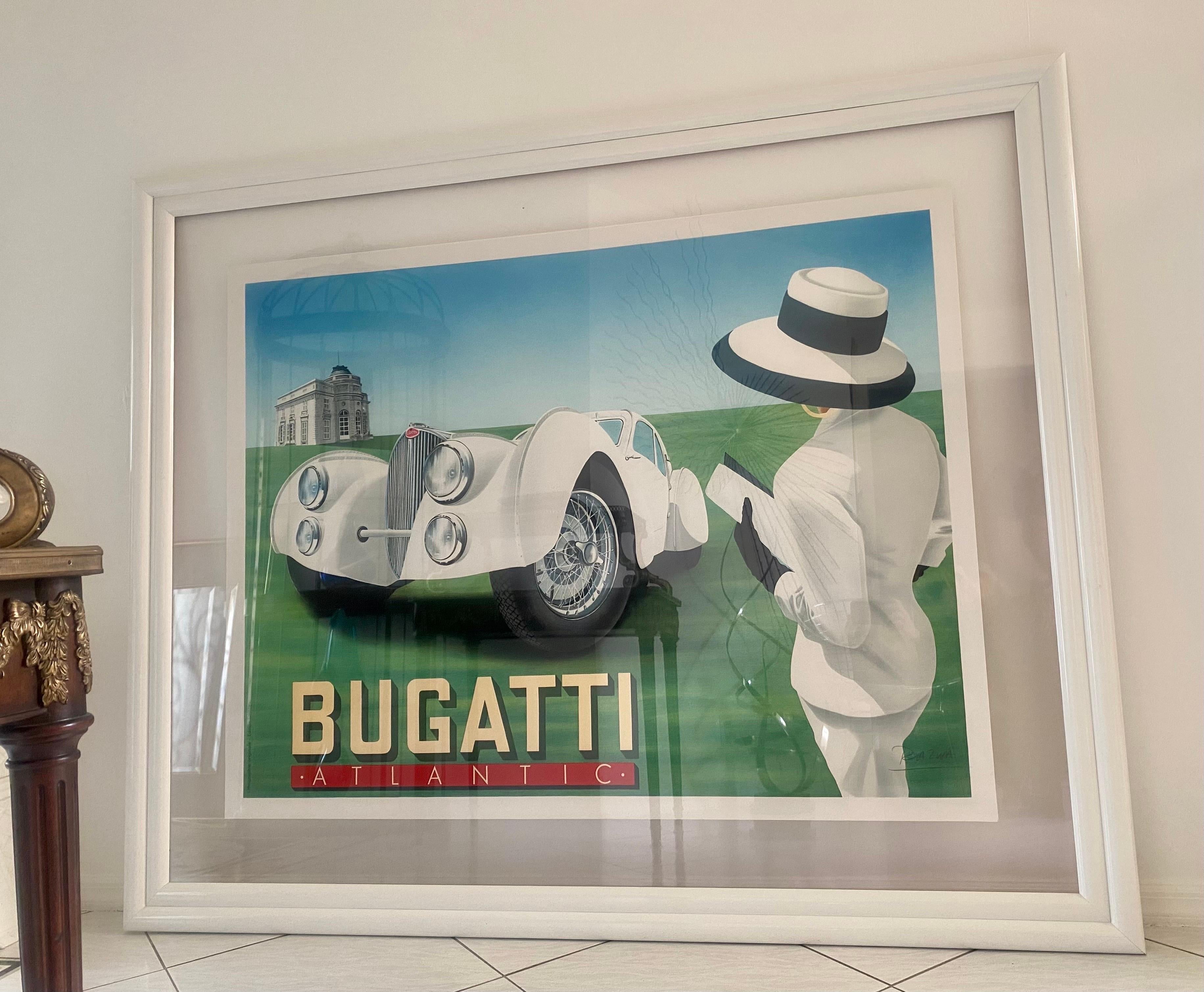 Rare affiche Atlantic de Razzia Bugatti encadrée et signée à la main Bon état - En vente à Miami, FL