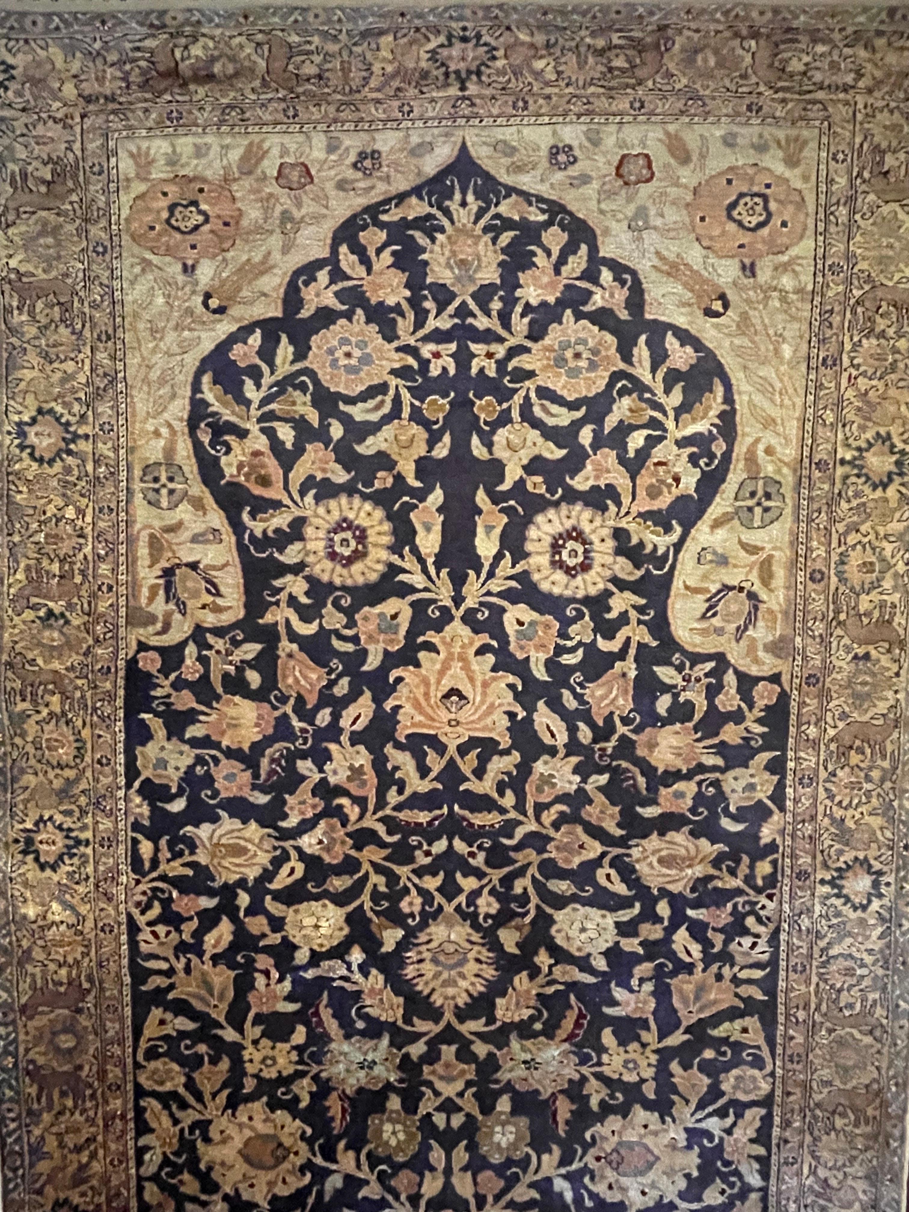 A very rare Kumkapi silk rug. This is truly a collector’s piece as not many original Kumkapi Silk Rugs are available in the market. Kumkapi was a village with Armenian population where pure silk rugs with extraordinary quality were woven in the 19th