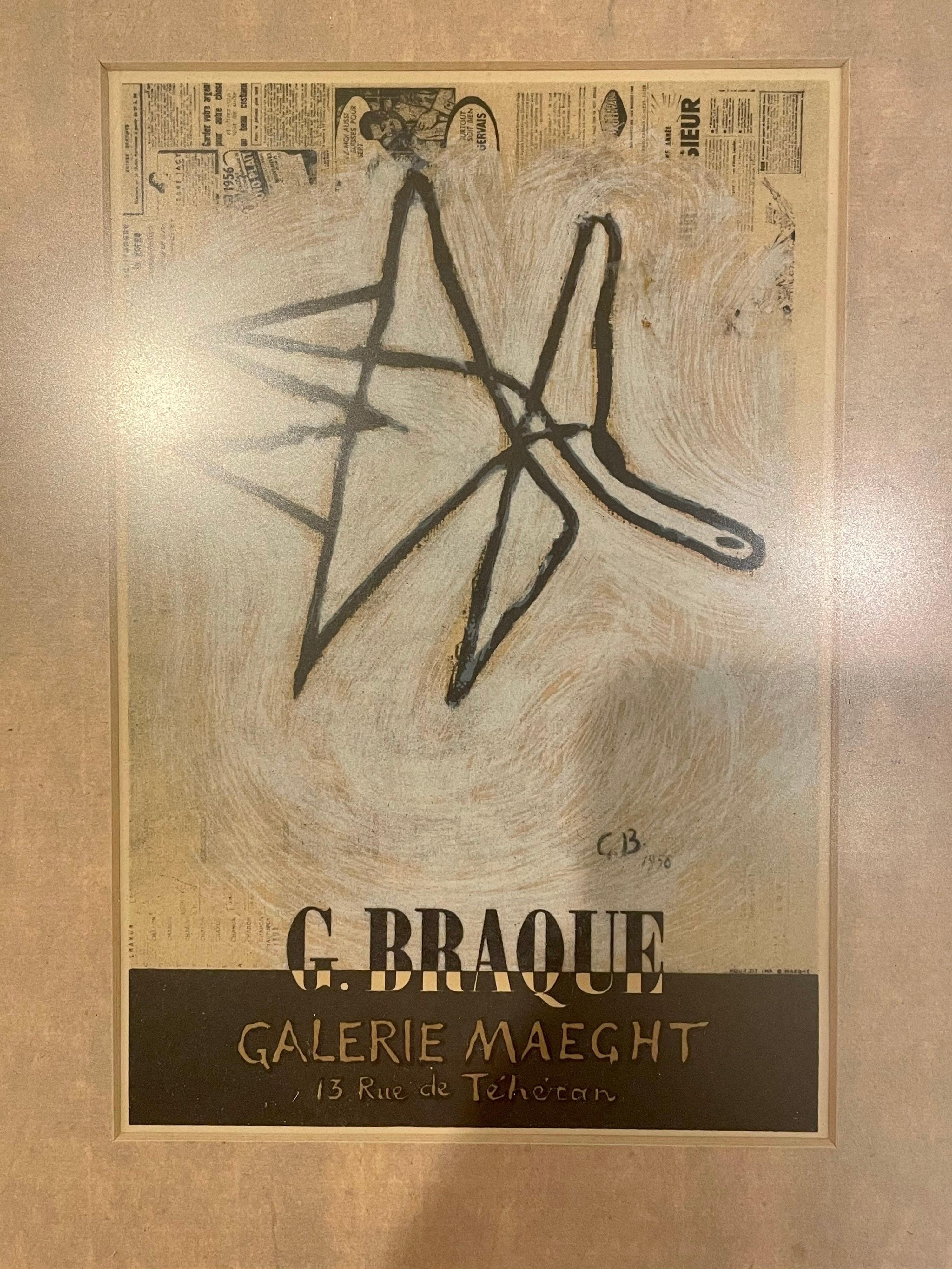 French Rare Framed Framed Lithograph by Georges Braque for Galerie Maeght For Sale