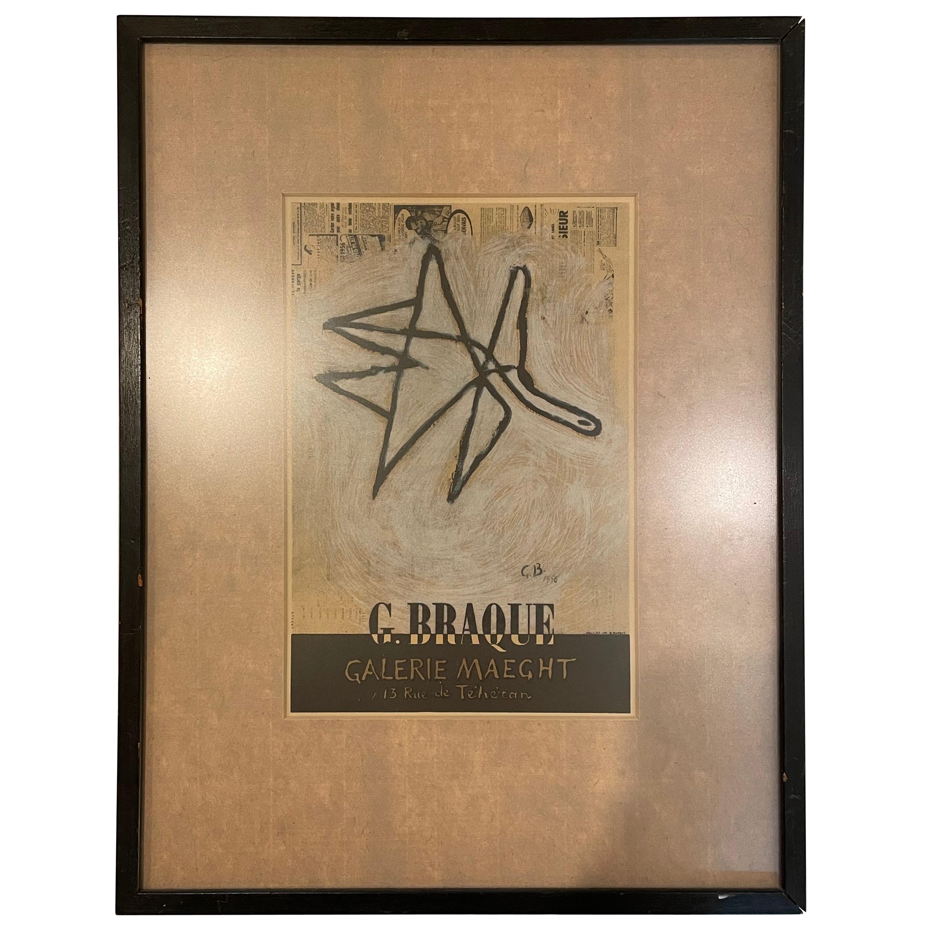 Rare Framed Framed Lithograph by Georges Braque for Galerie Maeght
