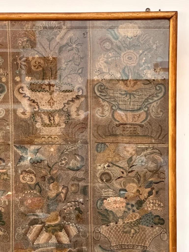 Italian Rare Framed Six Panel Early Embroidery, 17th-18th C.