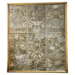 Antique Rare Framed Six Panel Early Embroidery, 17th-18th C.