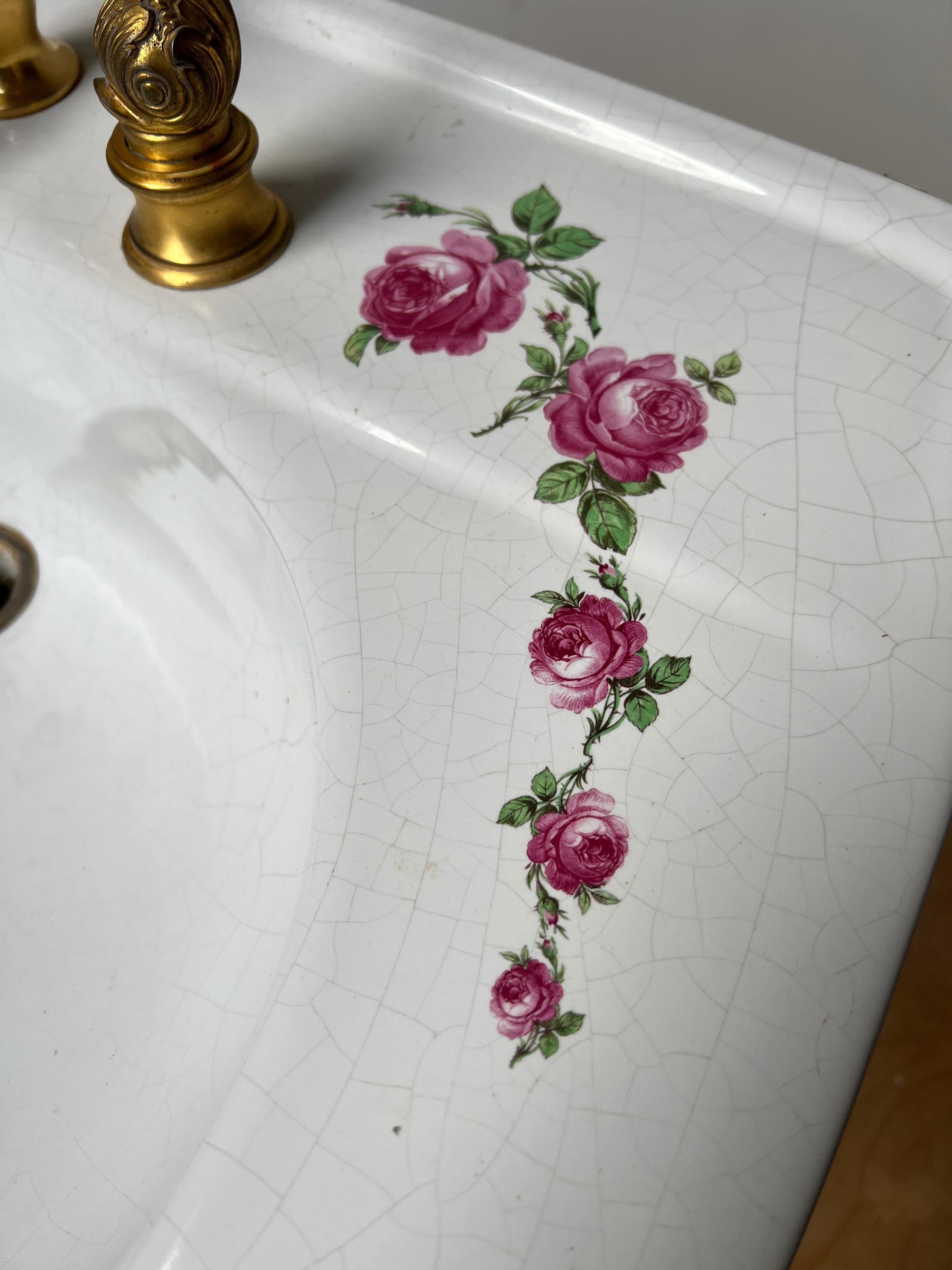 Rare France Limoges Porcelain & Bronze Bathroom Set Washbasin Mirror Pendant Etc For Sale 6