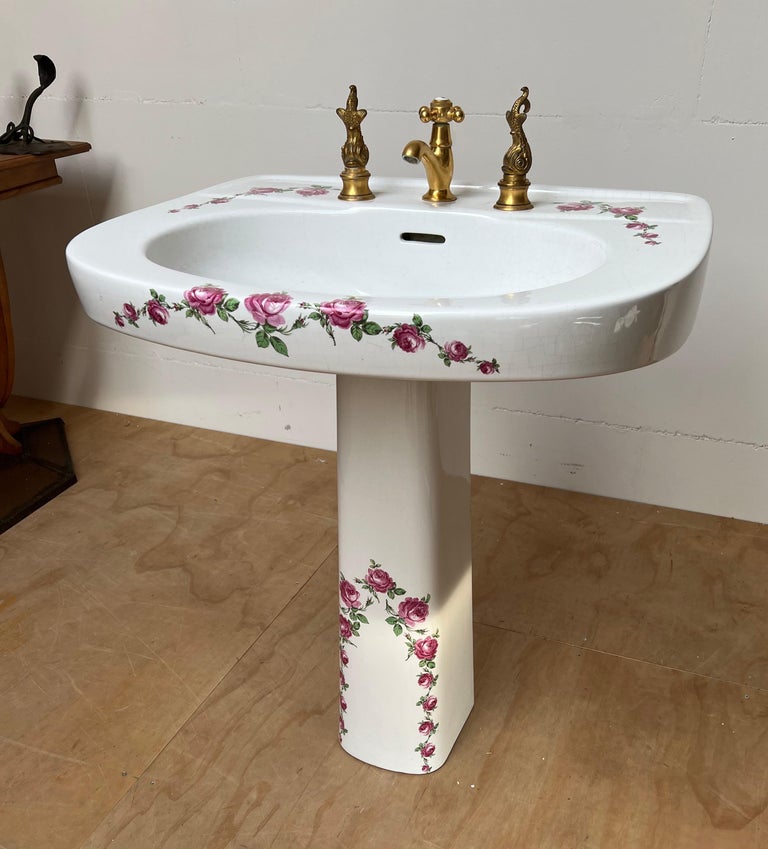 Rare France Limoges Porcelain & Bronze Bathroom Set Washbasin Mirror Pendant Etc For Sale 9
