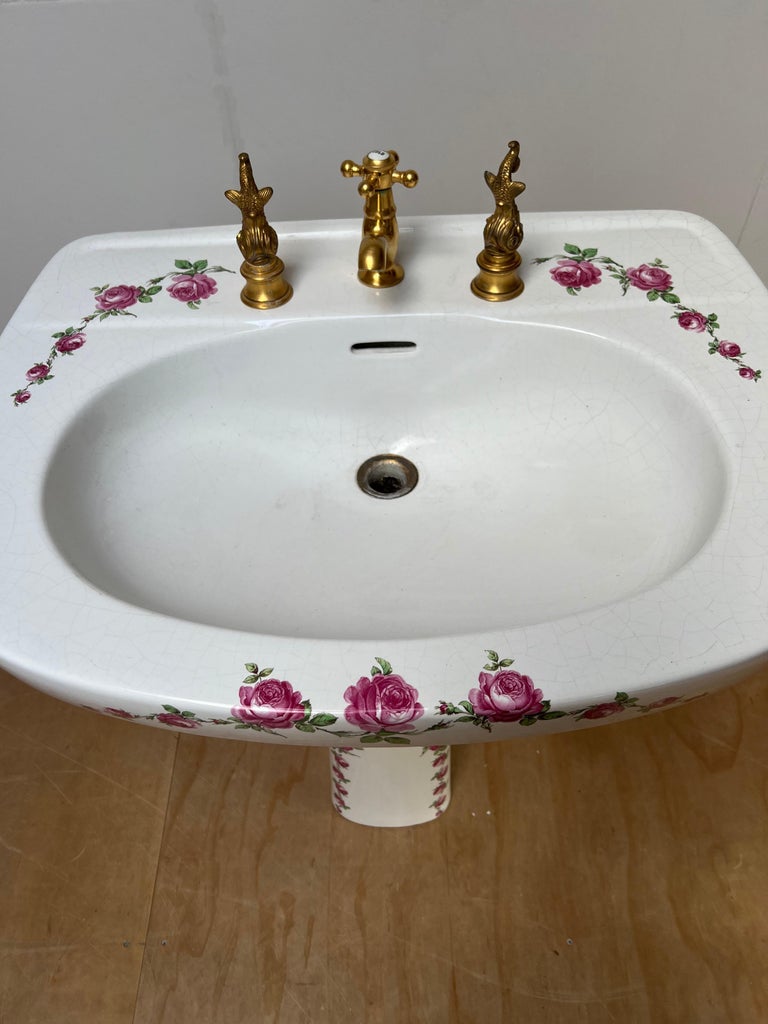 Rare France Limoges Porcelain & Bronze Bathroom Set Washbasin Mirror Pendant Etc For Sale 10