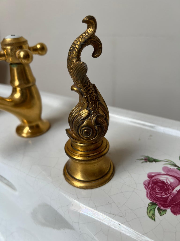 Rare France Limoges Porcelain & Bronze Bathroom Set Washbasin Mirror Pendant Etc For Sale 11