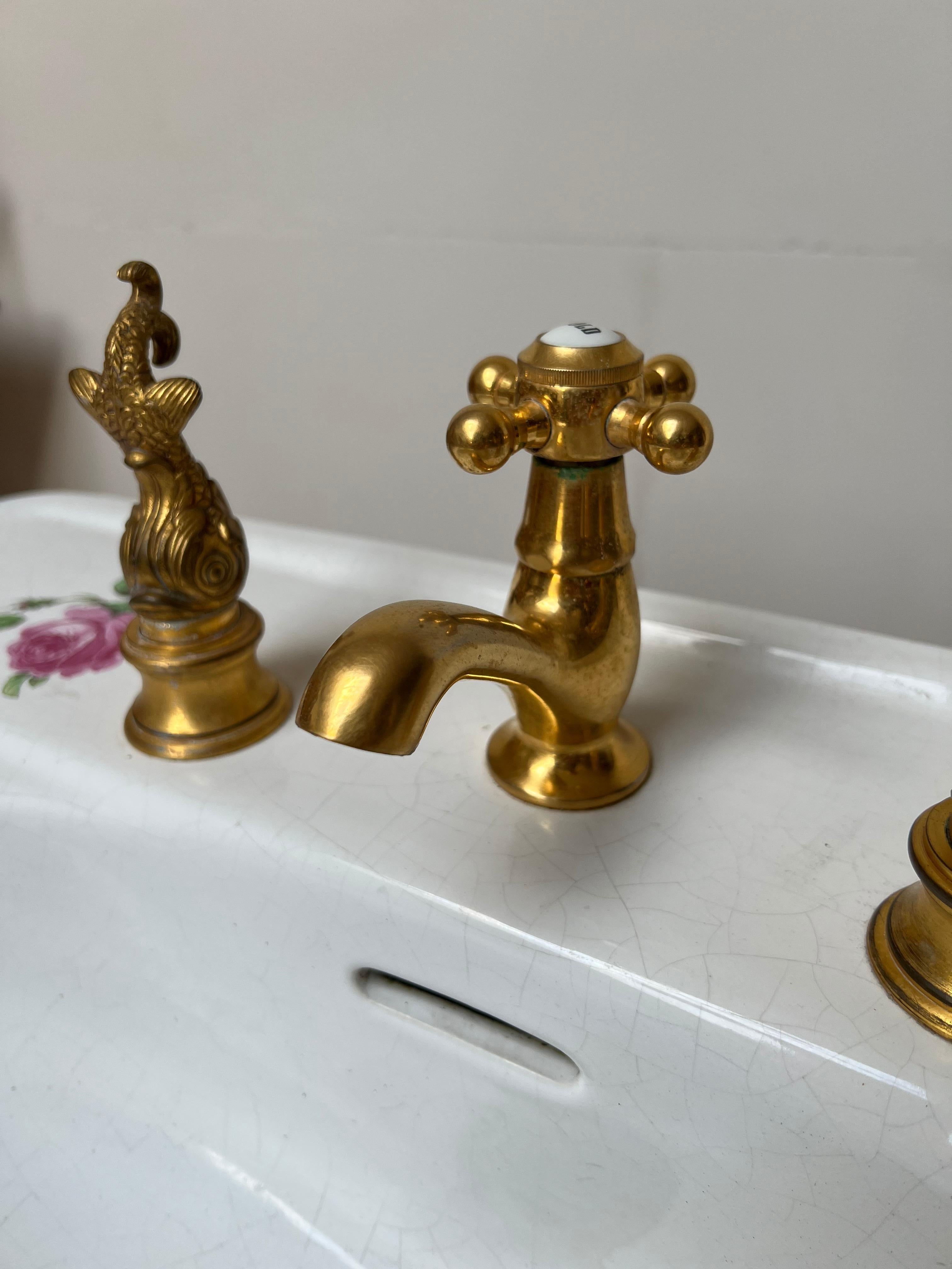 Rare France Limoges Porcelain & Bronze Bathroom Set Washbasin Mirror Pendant Etc For Sale 12