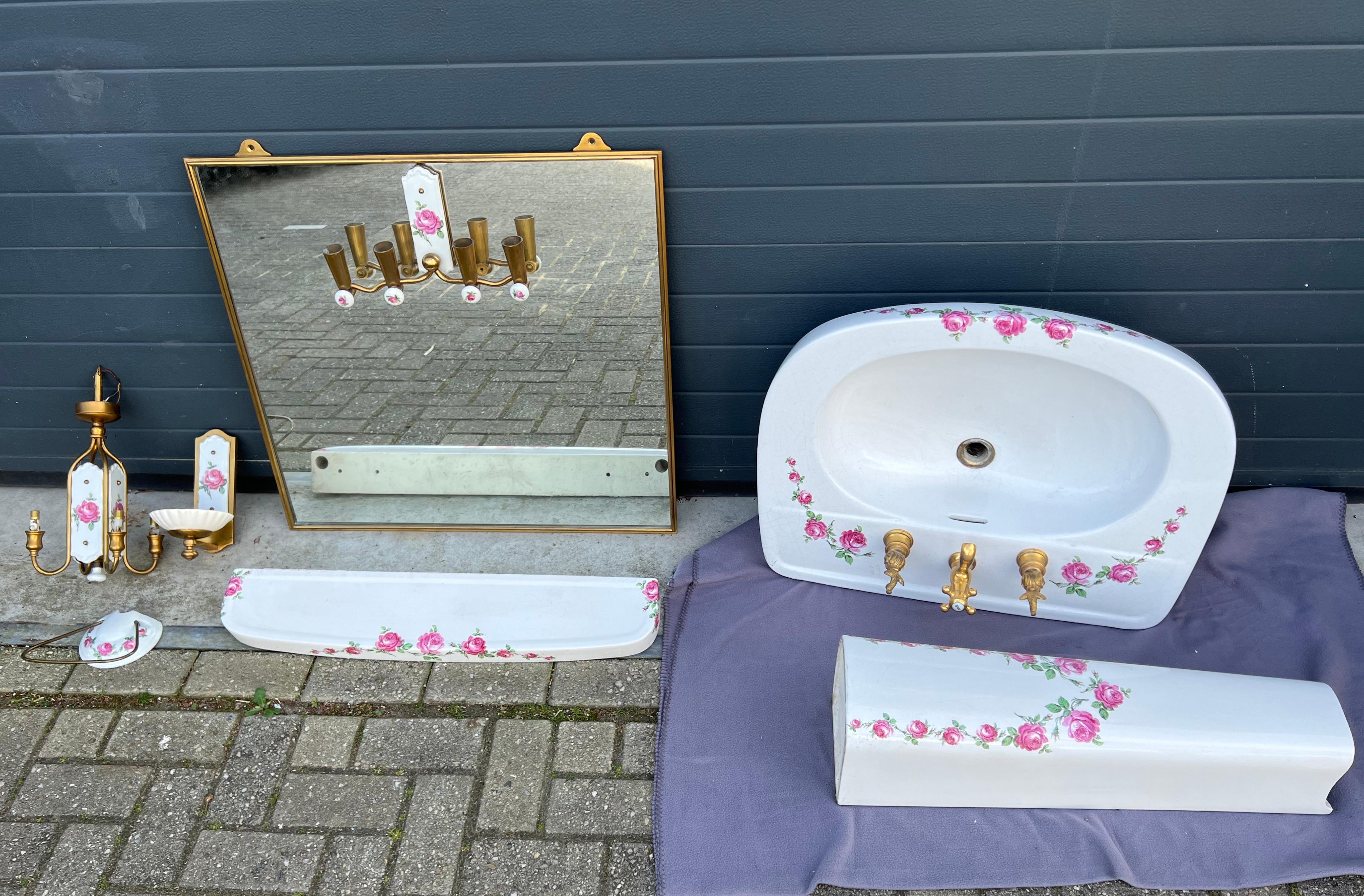 Highly decorative porcelain bathroom set with stunning roses pattern, by one of Europe's finest.

Over the years we have sold very few porcelain Limoges pieces and that is simply because these high value items don't find there way to the open
