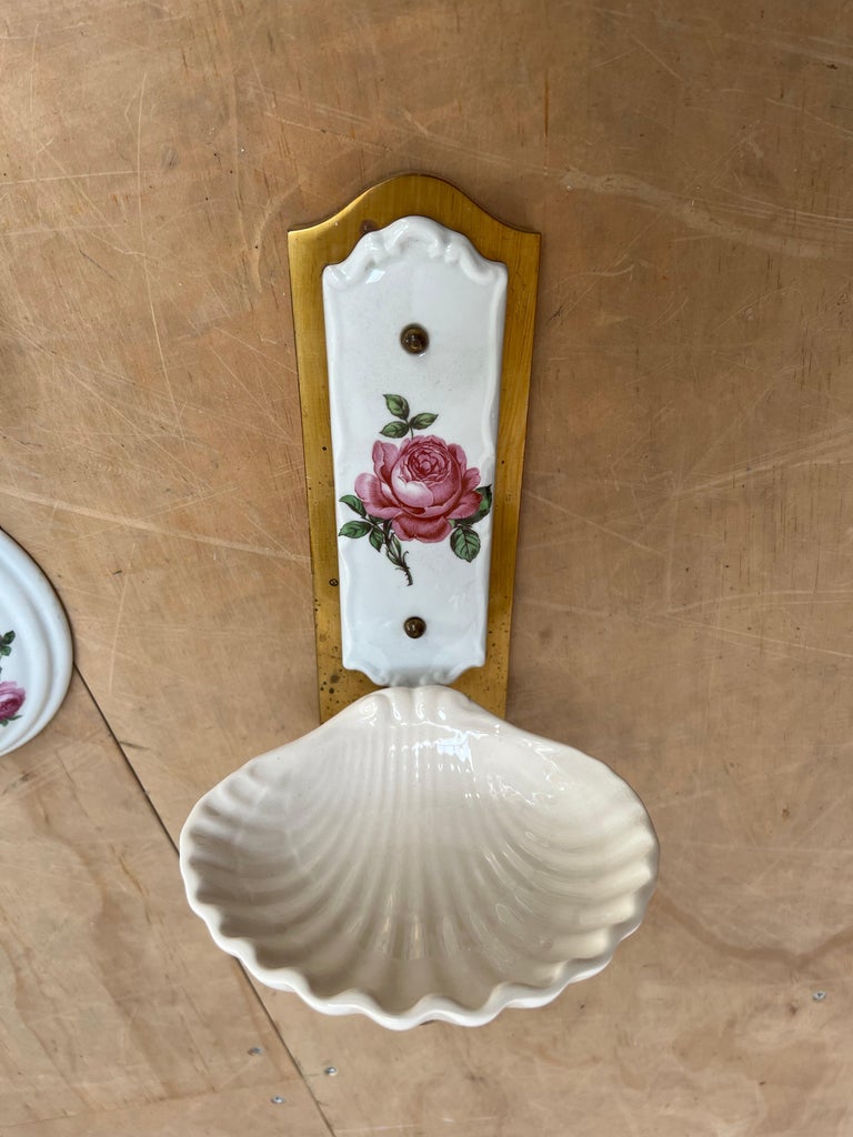 Rare France Limoges Porcelain & Bronze Bathroom Set Washbasin Mirror Pendant Etc For Sale 2