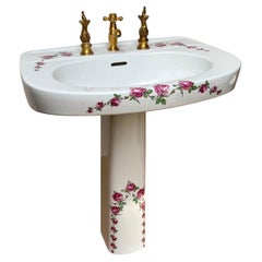 Vintage Rare France Limoges Porcelain & Bronze Bathroom Set Washbasin Mirror Pendant Etc