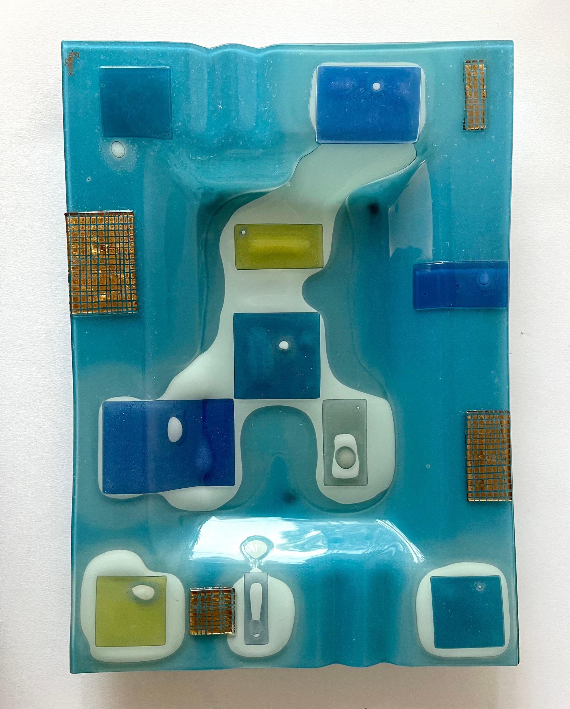 Molded glass mosaic tray created by Frances and Michael Higgins of Riverside, Illinois. Tray is the large version of this design and measures 9.75