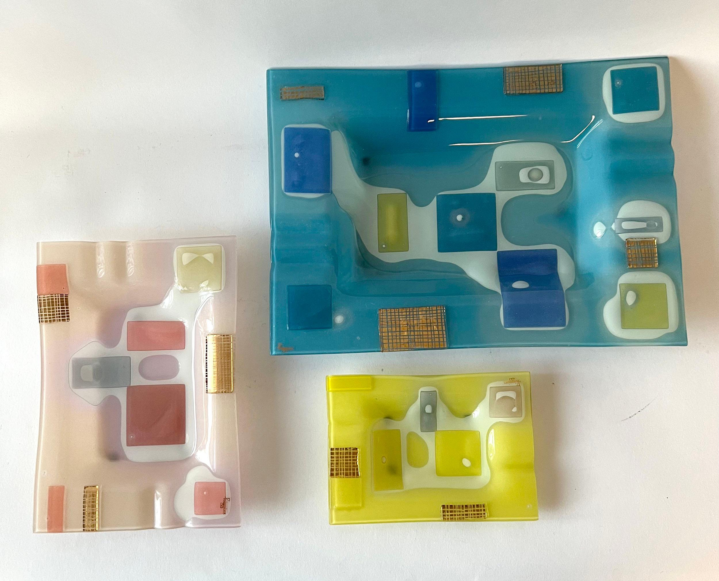 Rara Bandeja de vidrio estratificado modernista americana de Frances and Michael Higgins Estadounidense en venta