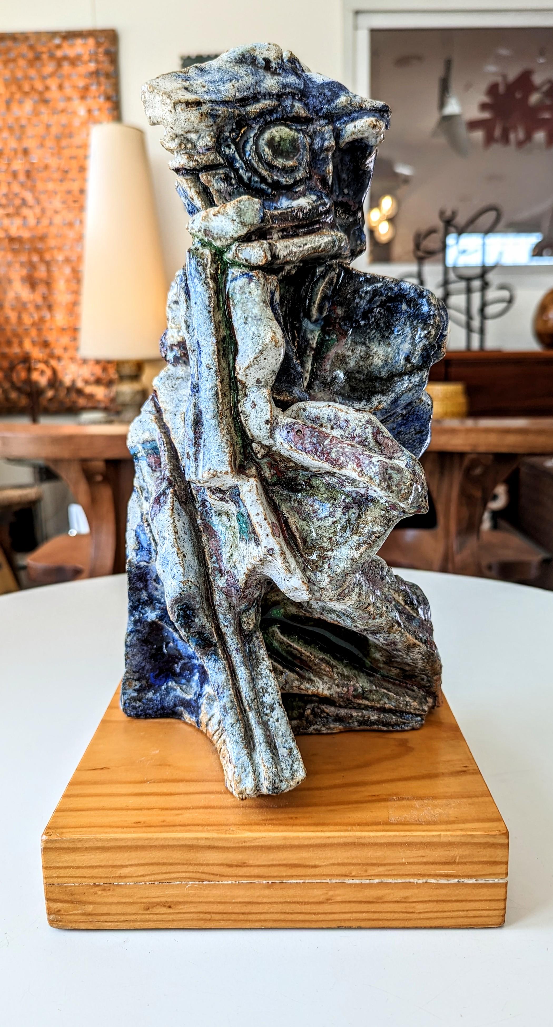 Rare and beautiful large ceramic sculpture by Francisco Espinoza Dueñas manufactured in Spain in 1970s. Francisco Espinoza Dueñas (Lima, Perú, 1926-Sevilla, España, 2020)[1]? was a Peruvian artist installed in Spain.[2]? He developed his artistic