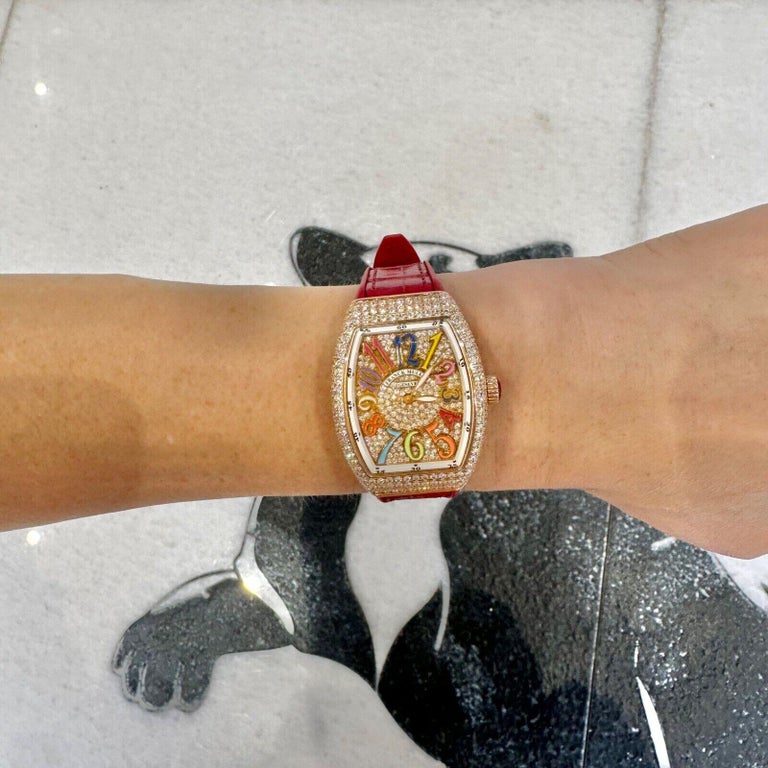 Women's Rare Franck Muller Vanguard Color Dreams All-Diamond Watch For Sale
