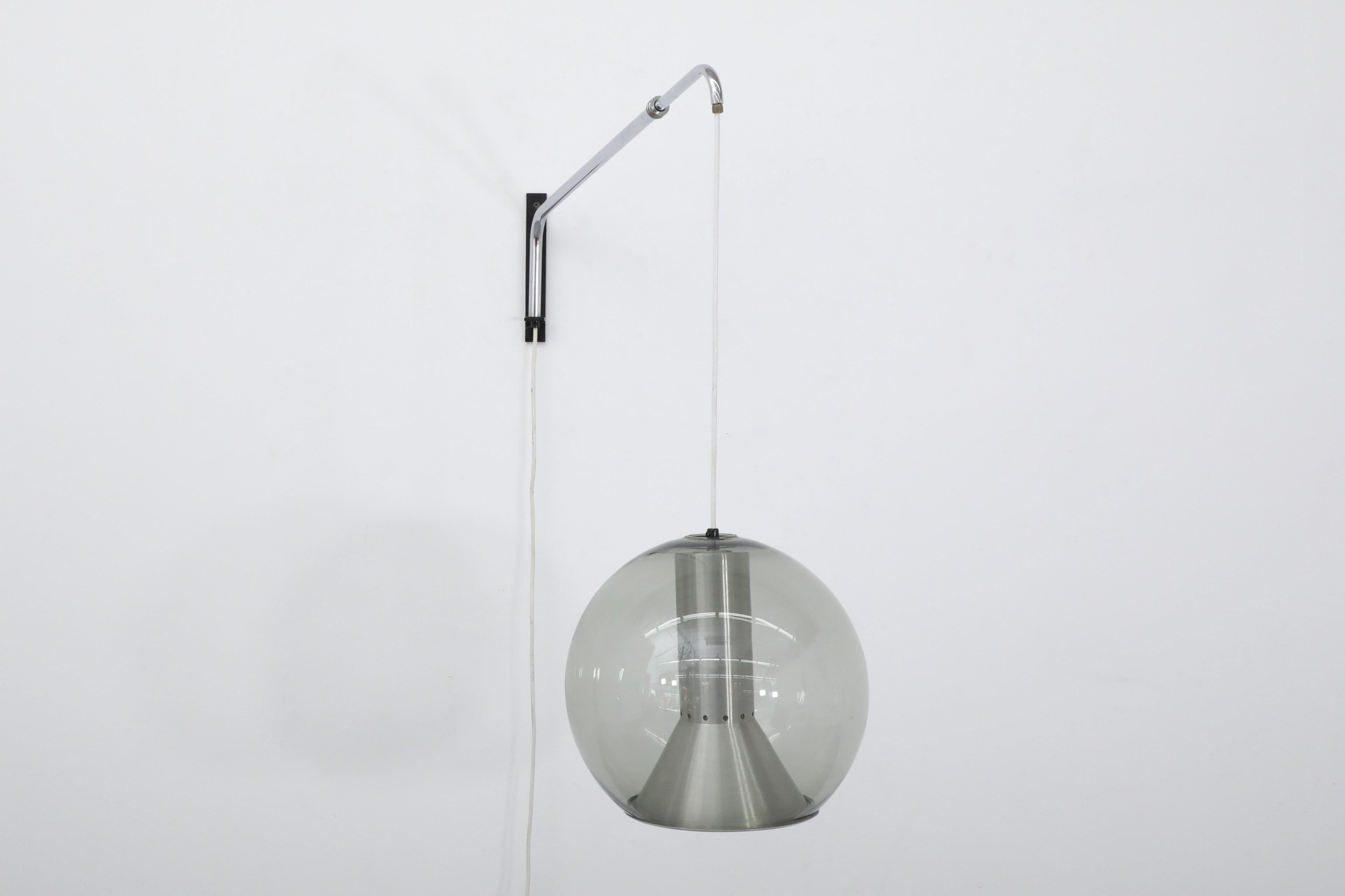 Aluminum Rare Frank Ligtelijn for Raak Maxi Wall Lamp with Blown Smoked Glass Globe For Sale