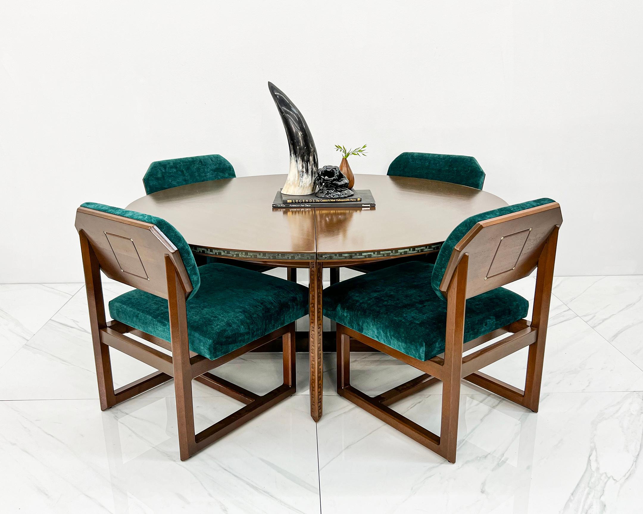Rare Frank Lloyd Heritage Henredon Dining Set W/ Leaf, Mahogany, Copper & Velvet 3
