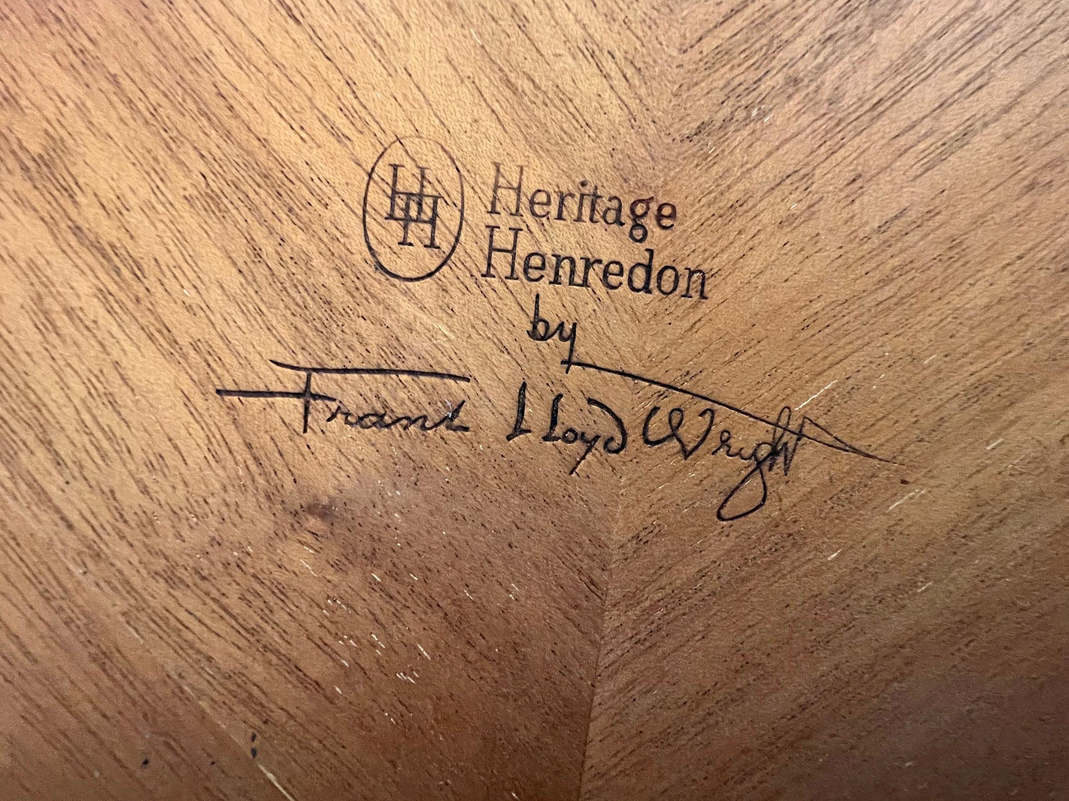 Rare Frank Lloyd Heritage Henredon Dining Set W/ Leaf, Mahogany, Copper & Velvet 6
