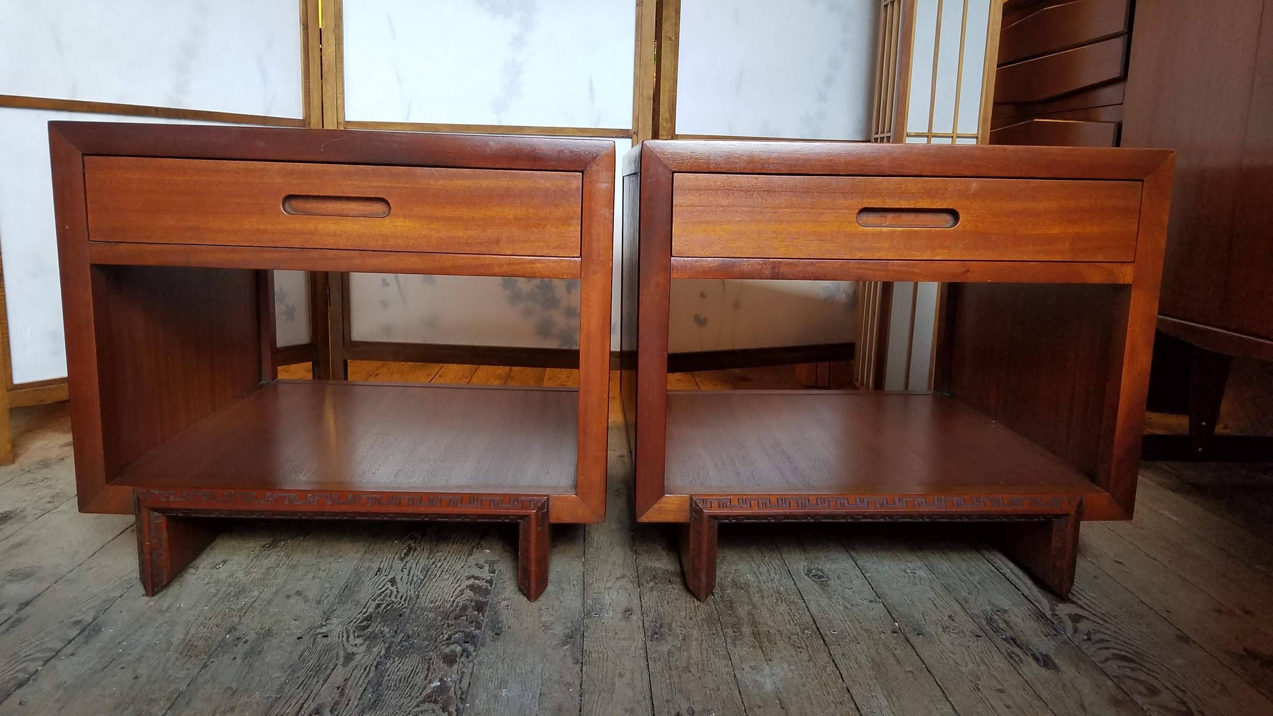 20th Century Rare Frank Lloyd Wright Pair of Mahogany End Tables/ Nightstands, Henredon, 1955