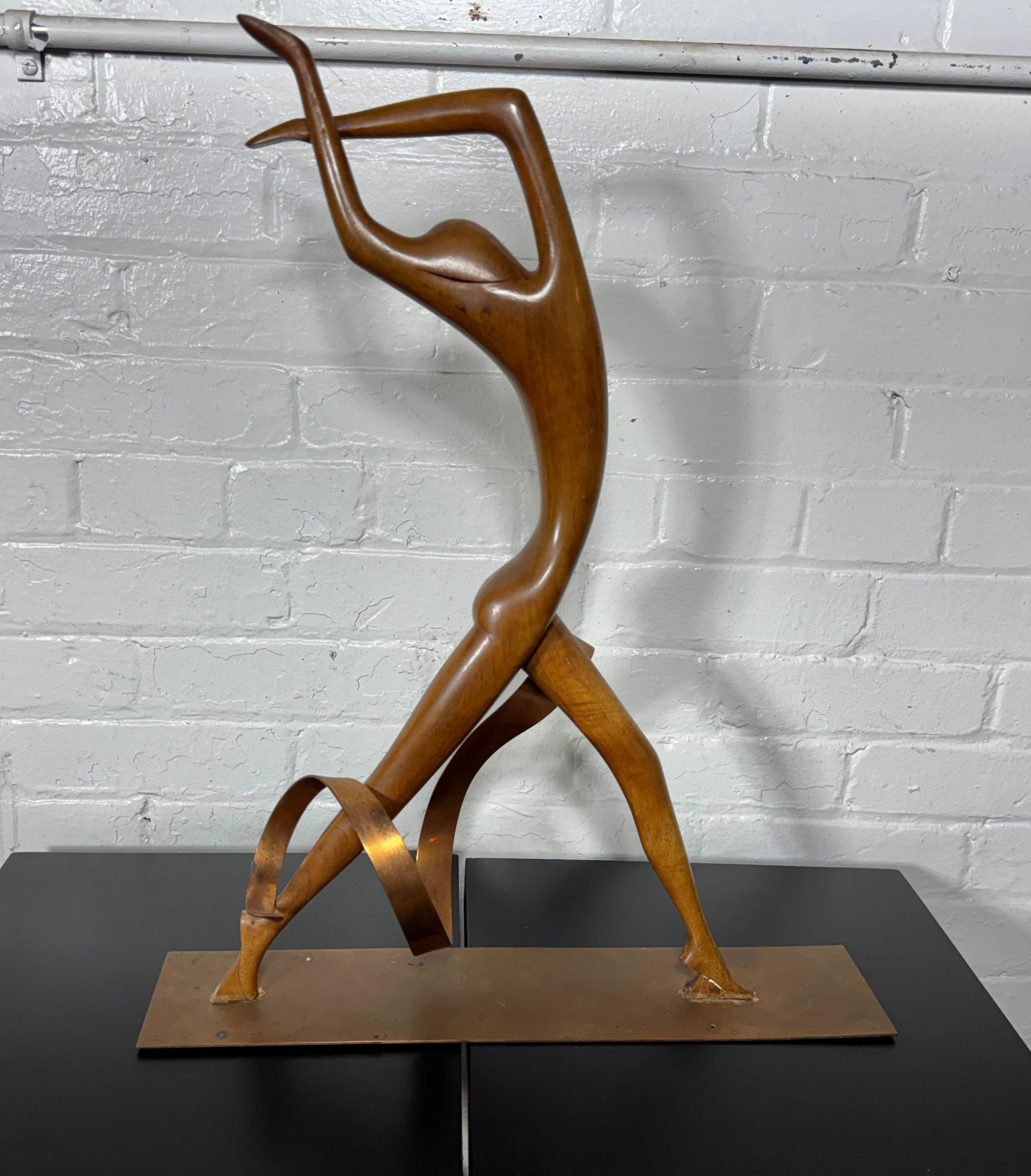 Cuivre Rare Franz Hagenauer Modernist Wood & Copper Figural Dancer Sculpture en vente
