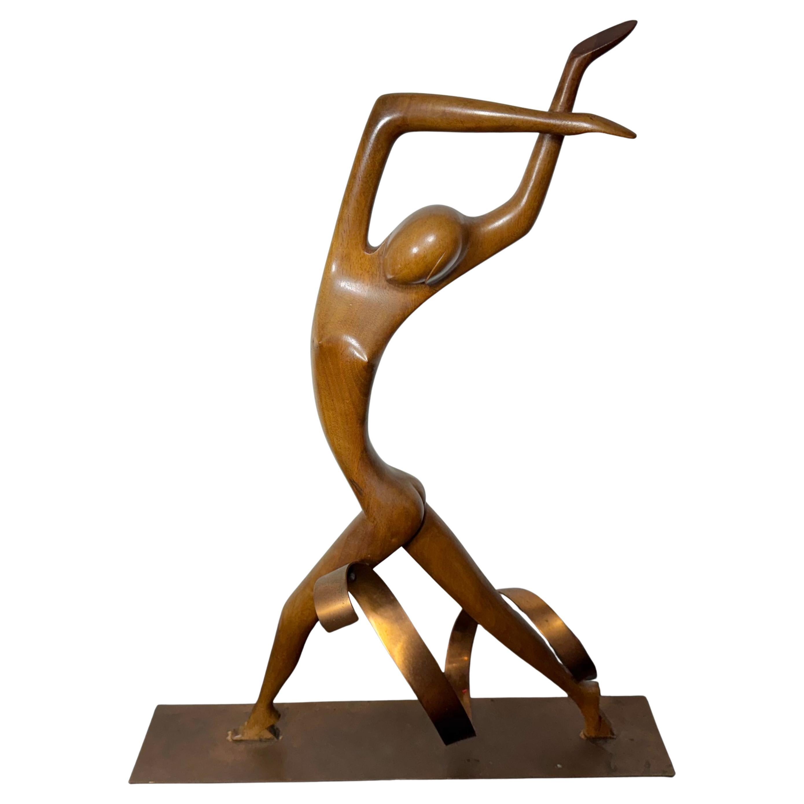 Rare Franz Hagenauer Modernist Wood & Copper Figural Dancer Sculpture en vente