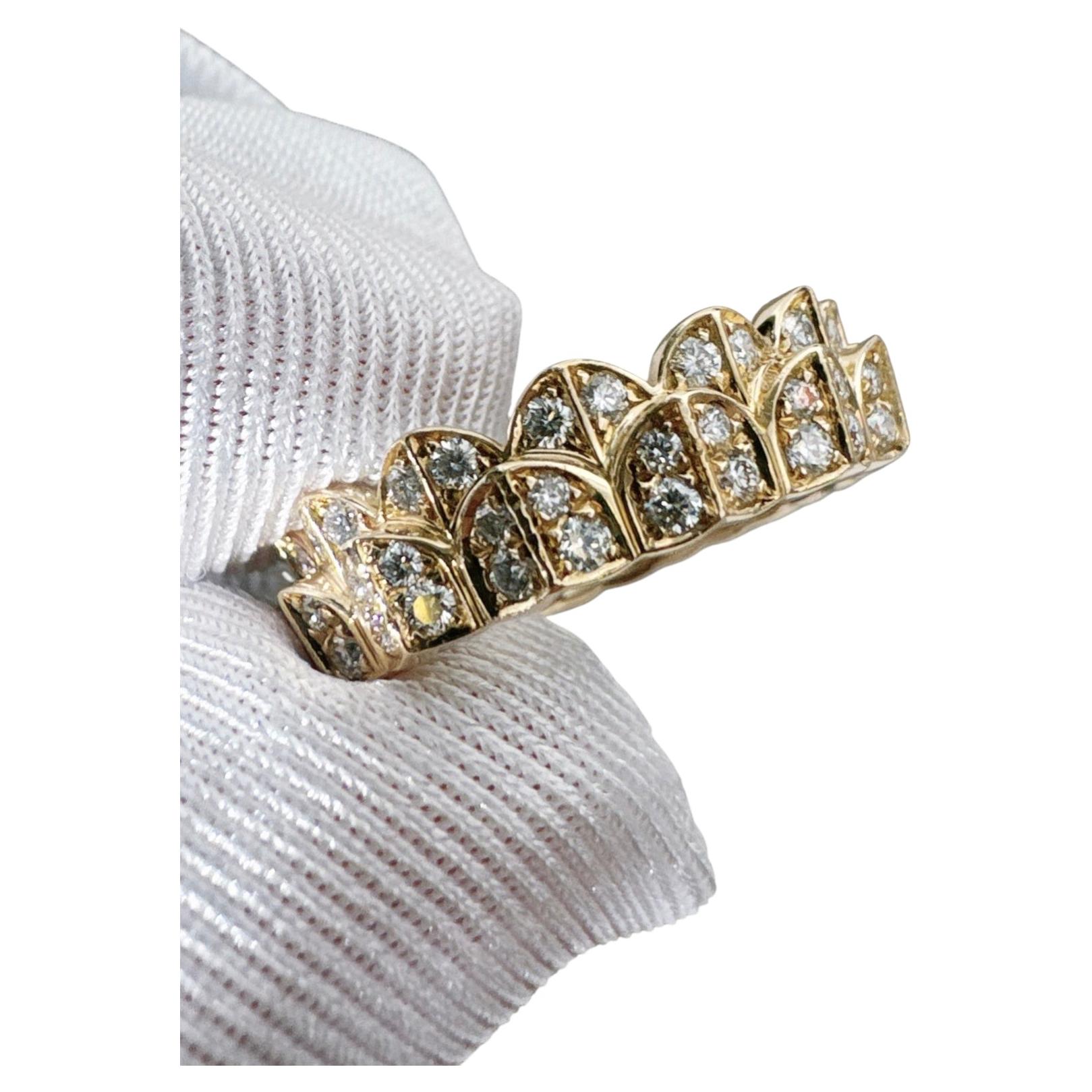 Rare FRED Paris Une Île d'Or 18K Yellow Gold Double Row Diamond Ring Size 50
