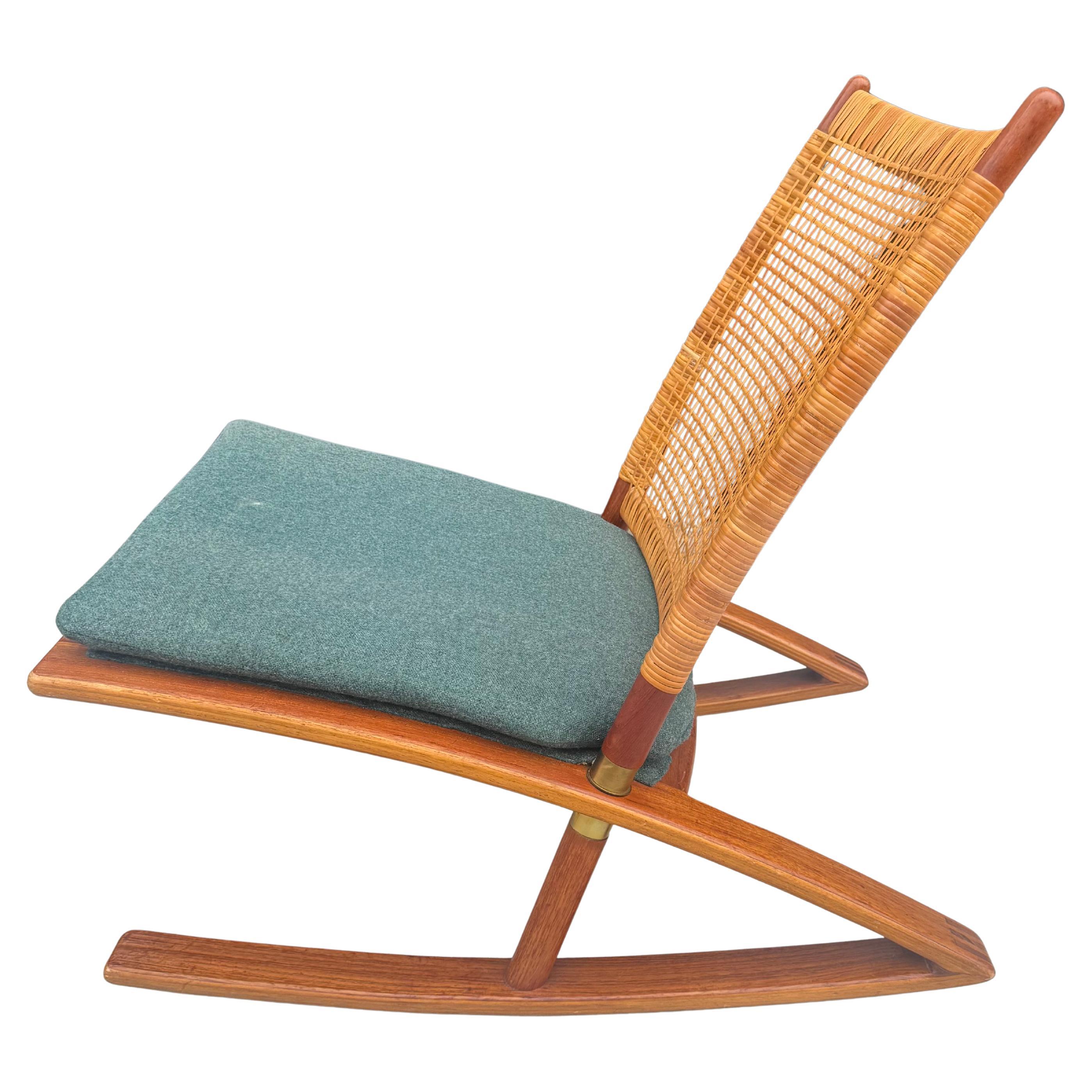 Rara sedia a dondolo in teak Fredrik A. Kayser modello 599, Rocker Norway, circa anni '60