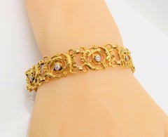 Rare French 18 Karat Yellow Gold and Platinum Rococo Style Diamond Bracelet