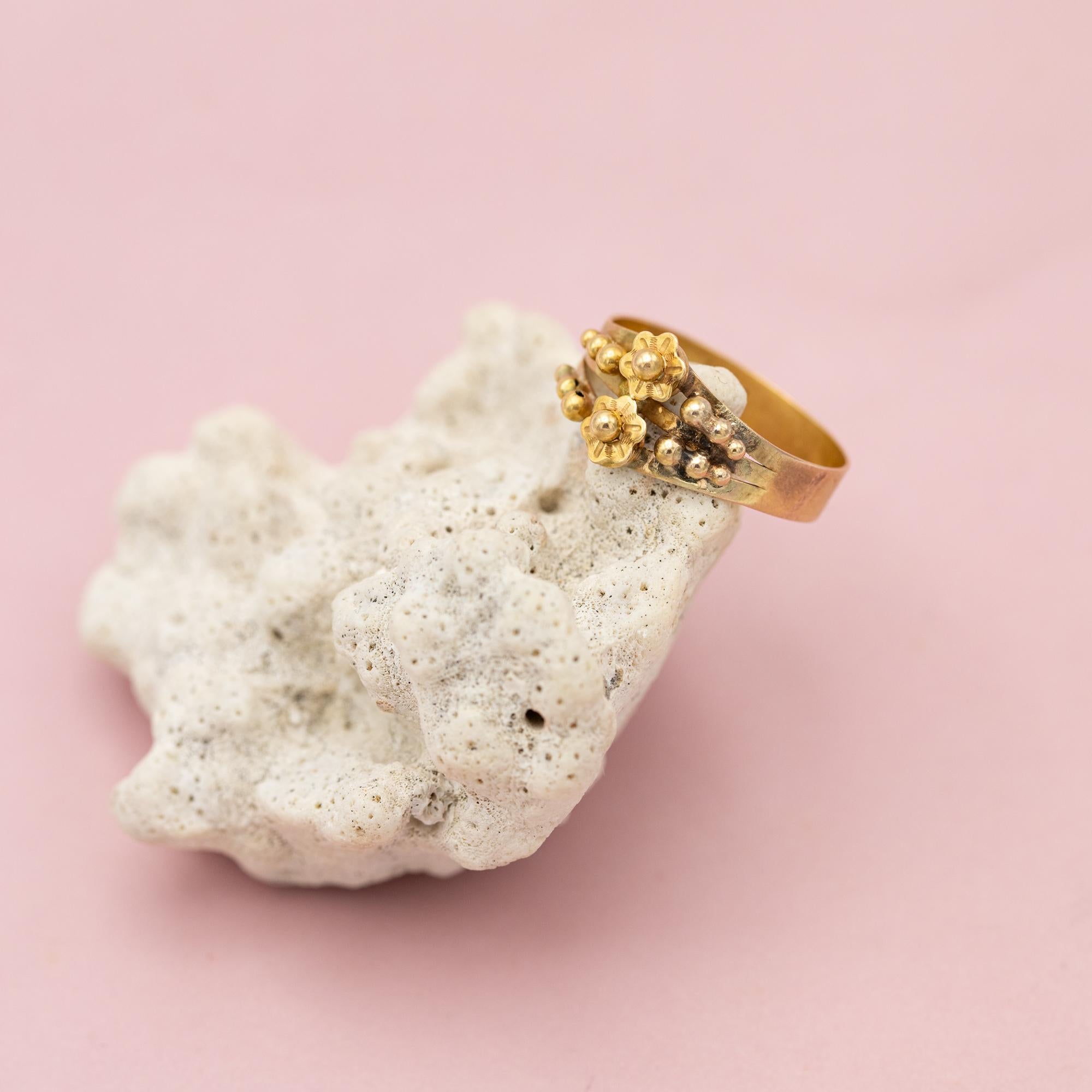 Rare French 18k gold antique flower ring - Napoleon III - Victorian flower jewel 6