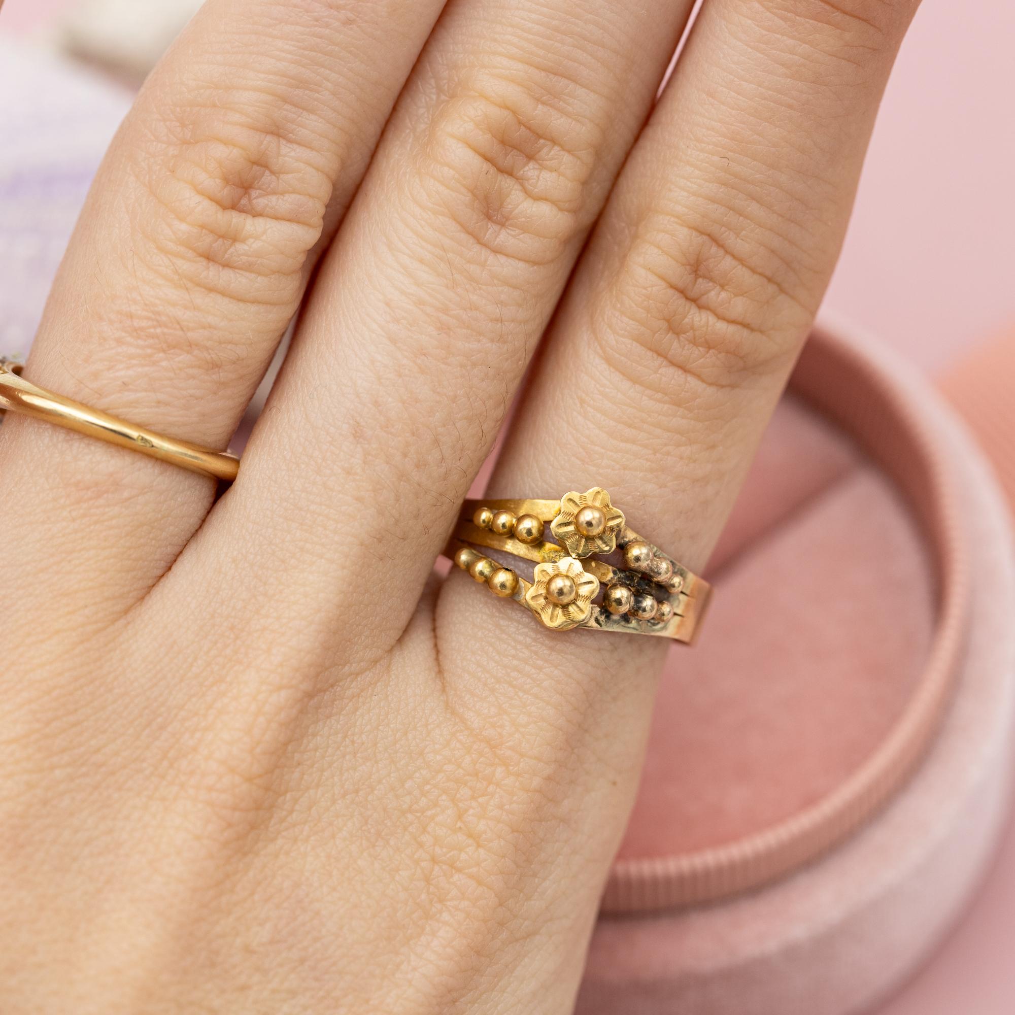 Rare French 18k gold antique flower ring - Napoleon III - Victorian flower jewel 7