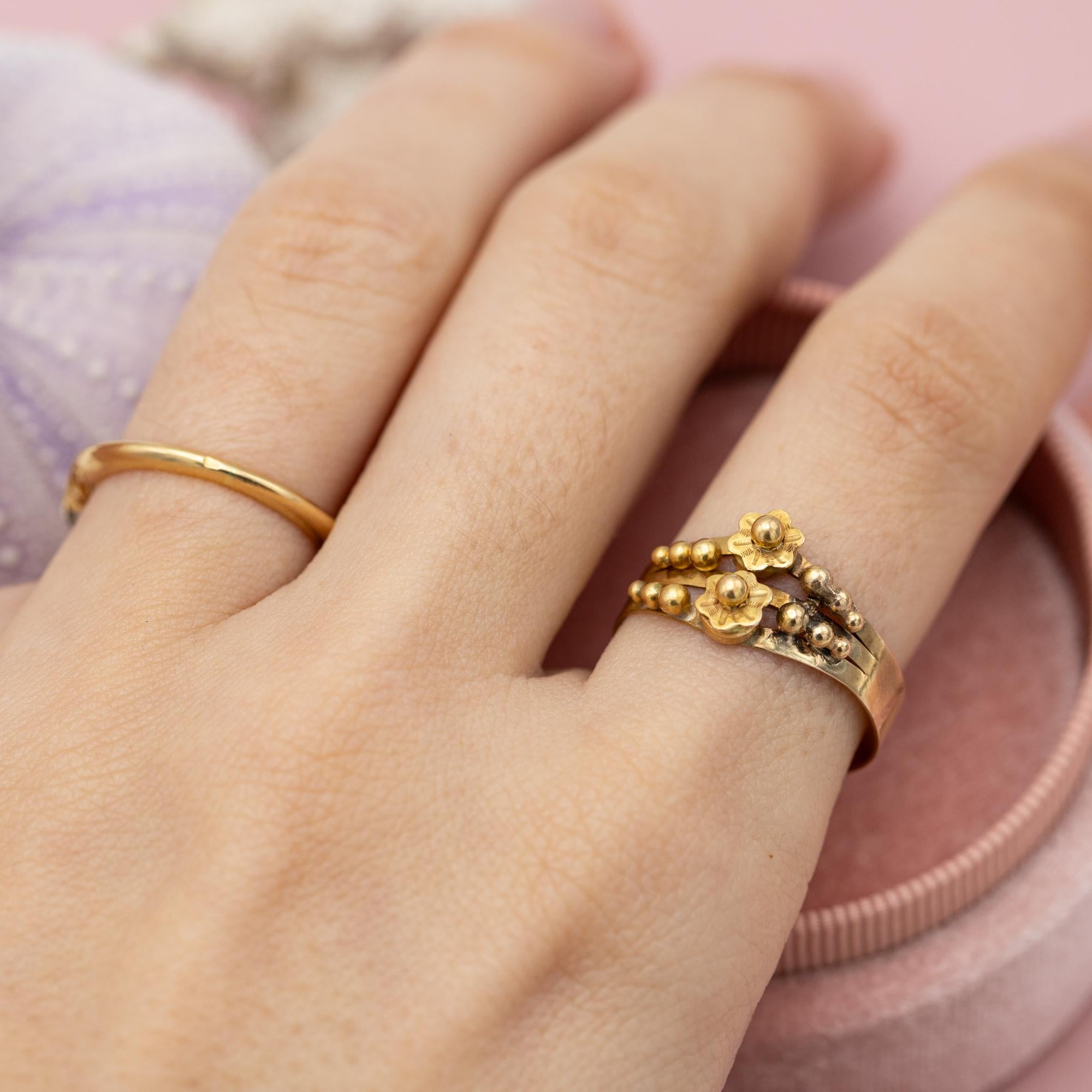 Rare French 18k gold antique flower ring - Napoleon III - Victorian flower jewel 8